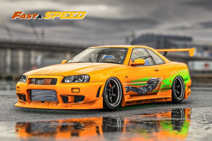 Fast Speed Nissan Skyline GT-R R34 Z-Tune HighWing Edition FNS Livery Amber Orange 1:64