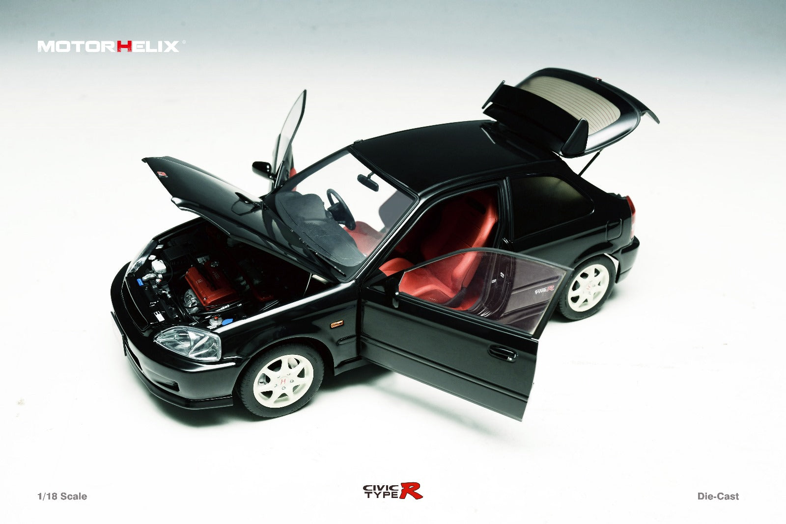 MOTORHELIX Honda Civic Type-R EK9-120 BLACK Fully Openable 1:18 - Collectors World Toys