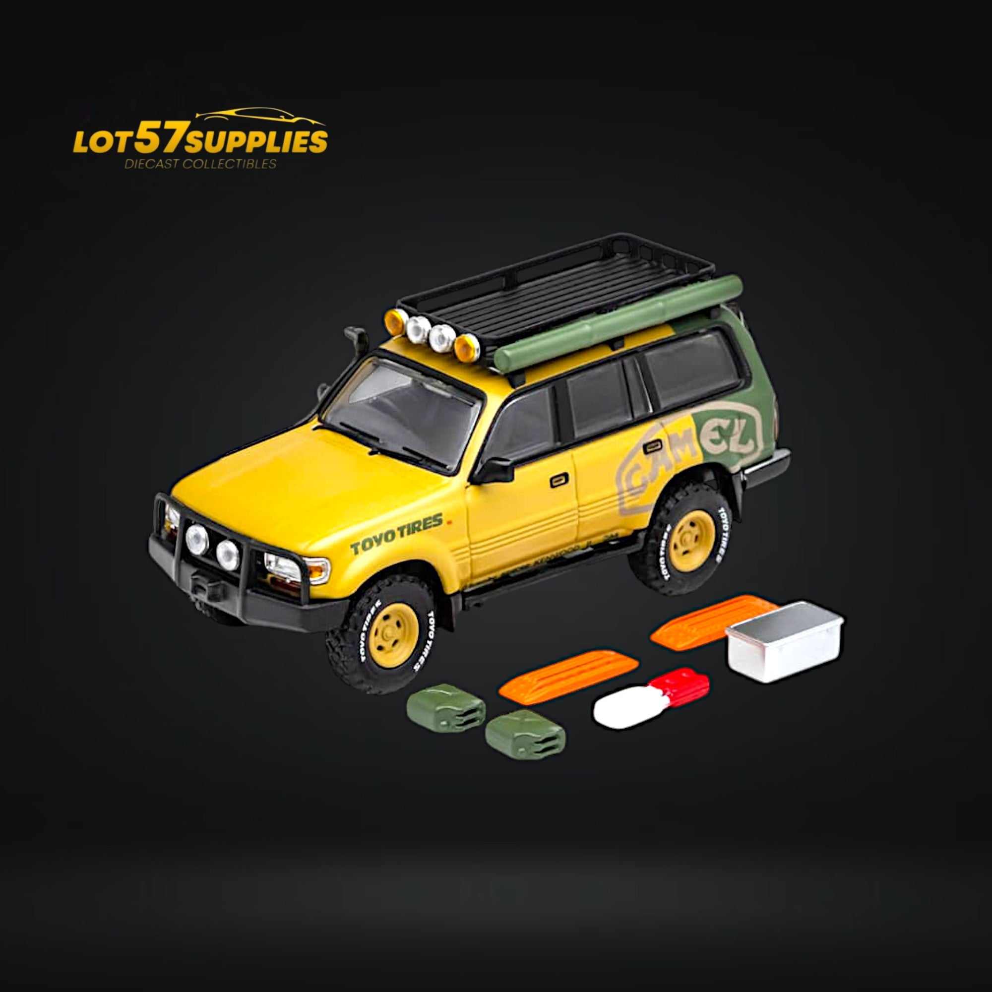 GCD Toyota Land Cruiser LC80 Camel Cup Version With Accessories 1:64 - Collectors World Toys