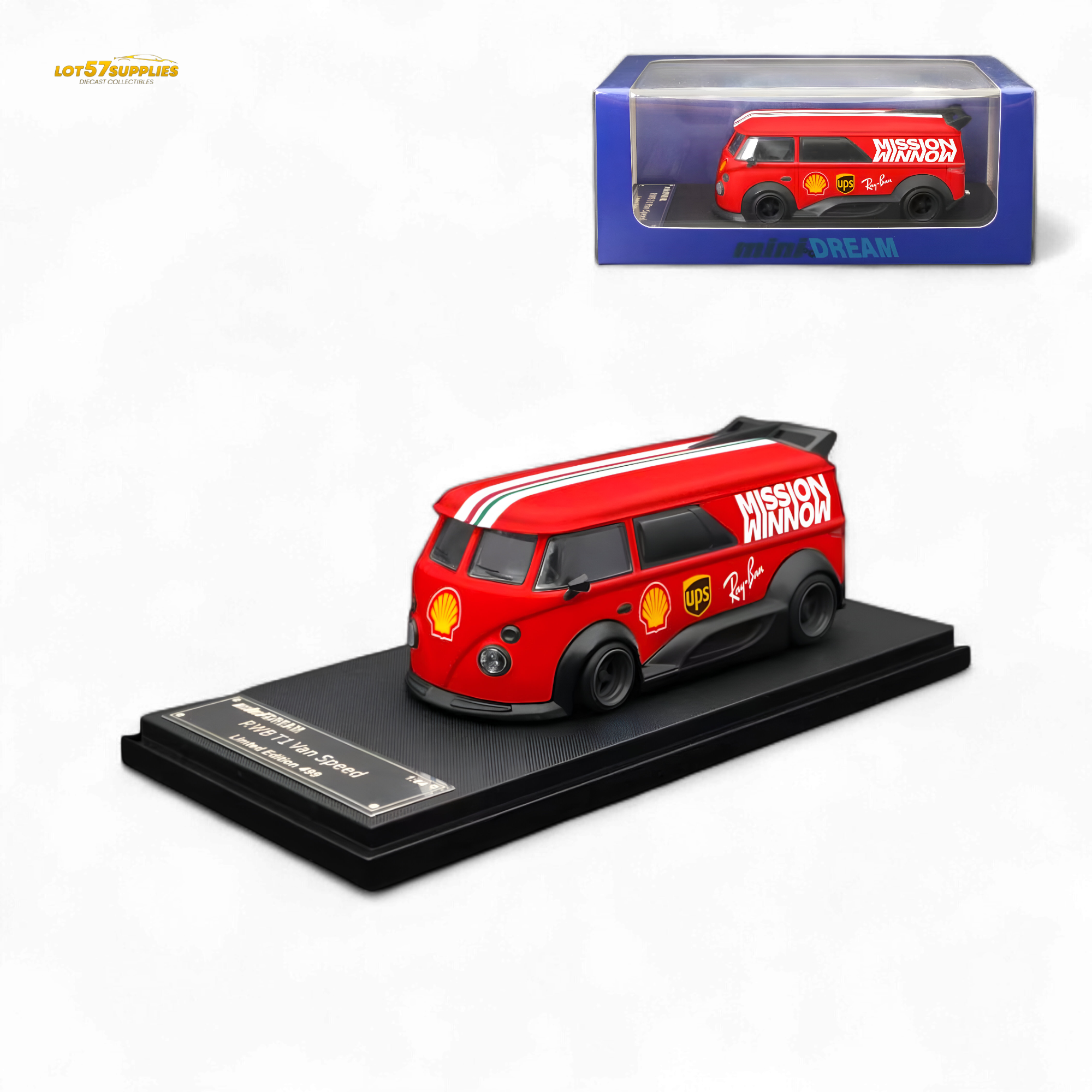 Mini Dream Volkswagen T1 RWB Van in Red WM Livery 1:64 Main image