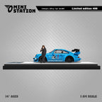 Mini Station Porsche 911 964 RWB HIDEYOSHI blue Figure Version 1:64 - Collectors World Toys