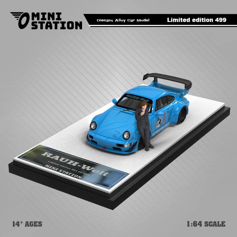 Mini Station Porsche 911 964 RWB HIDEYOSHI blue Figure Version 1:64 - Collectors World Toys
