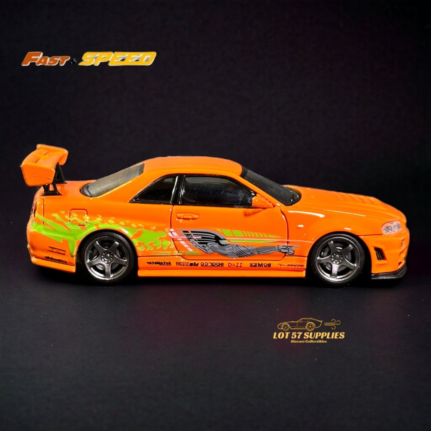 Fast Speed Nissan Skyline GT-R R34 Z-Tune HighWing Edition FNS Livery Amber Orange 1:64