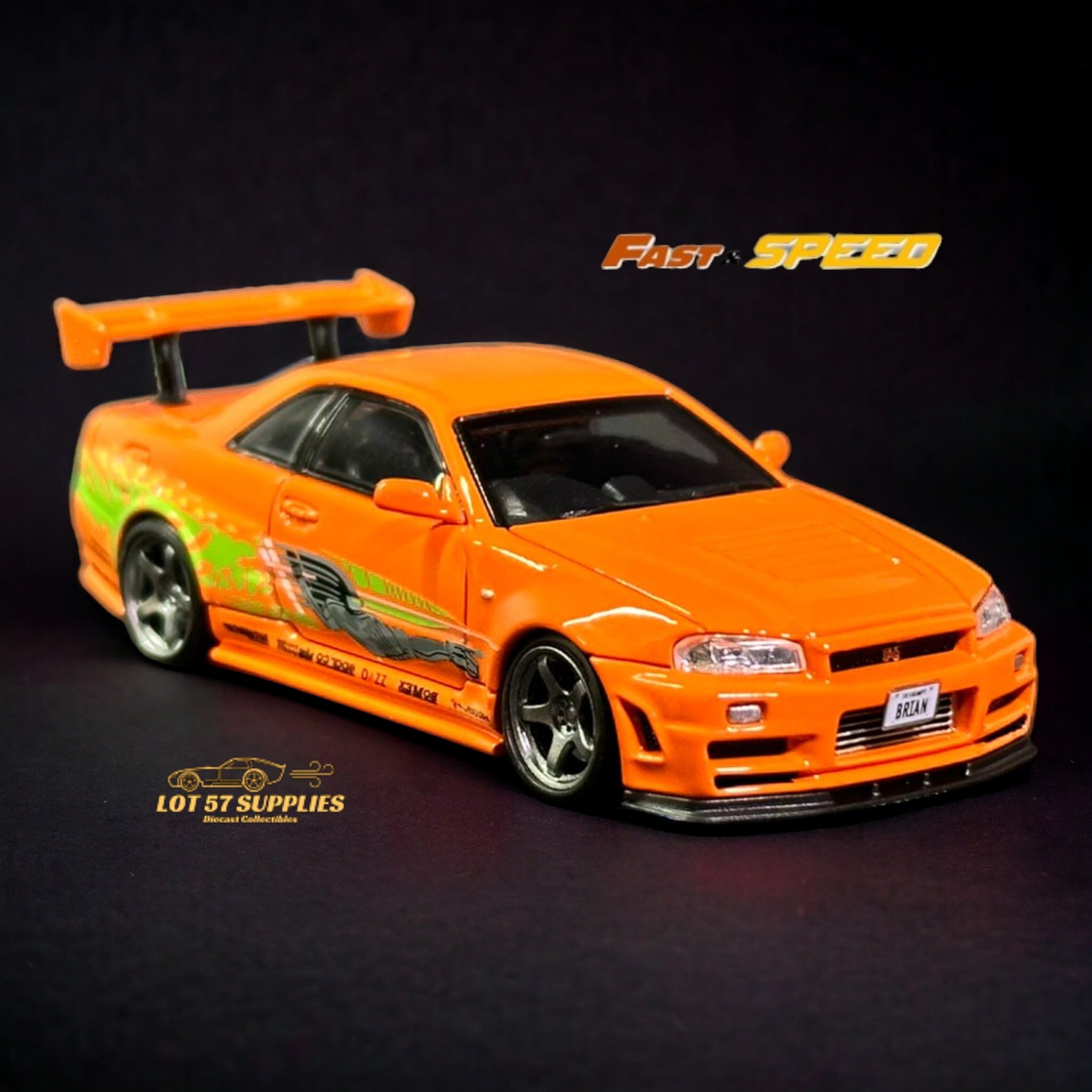 Fast Speed Nissan Skyline GT-R R34 Z-Tune HighWing Edition FNS Livery Amber Orange 1:64 Main image