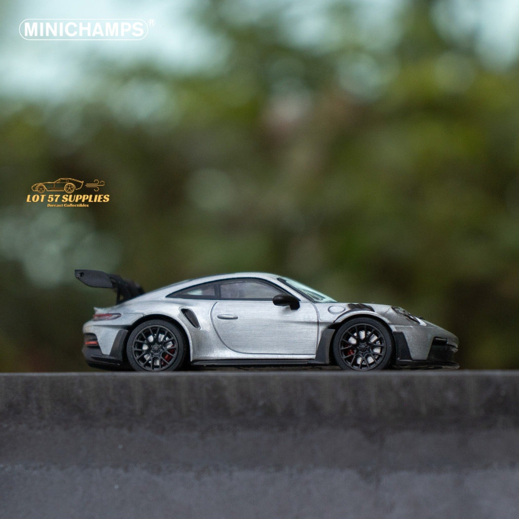 Minichamps X CLDC Exclusive Porsche 911 GT3 RS in Raw Silver English Magazine Version 1:64 (MAGAZINE INCLUDED) - Collectors World Toys