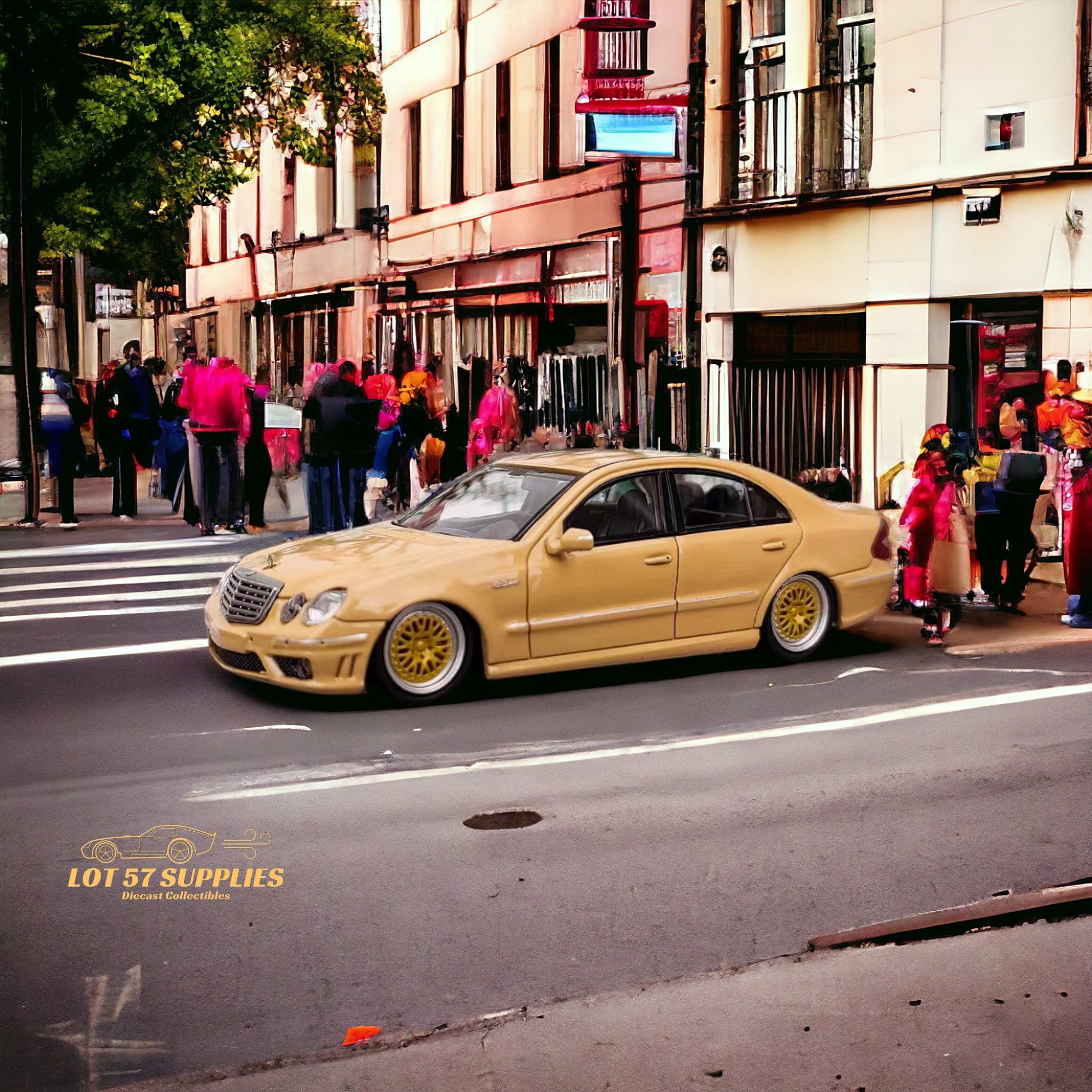 MK Model Mercedes-Benz E63 AMG W211 Lowered in Desert Yellow 1:64 Main image