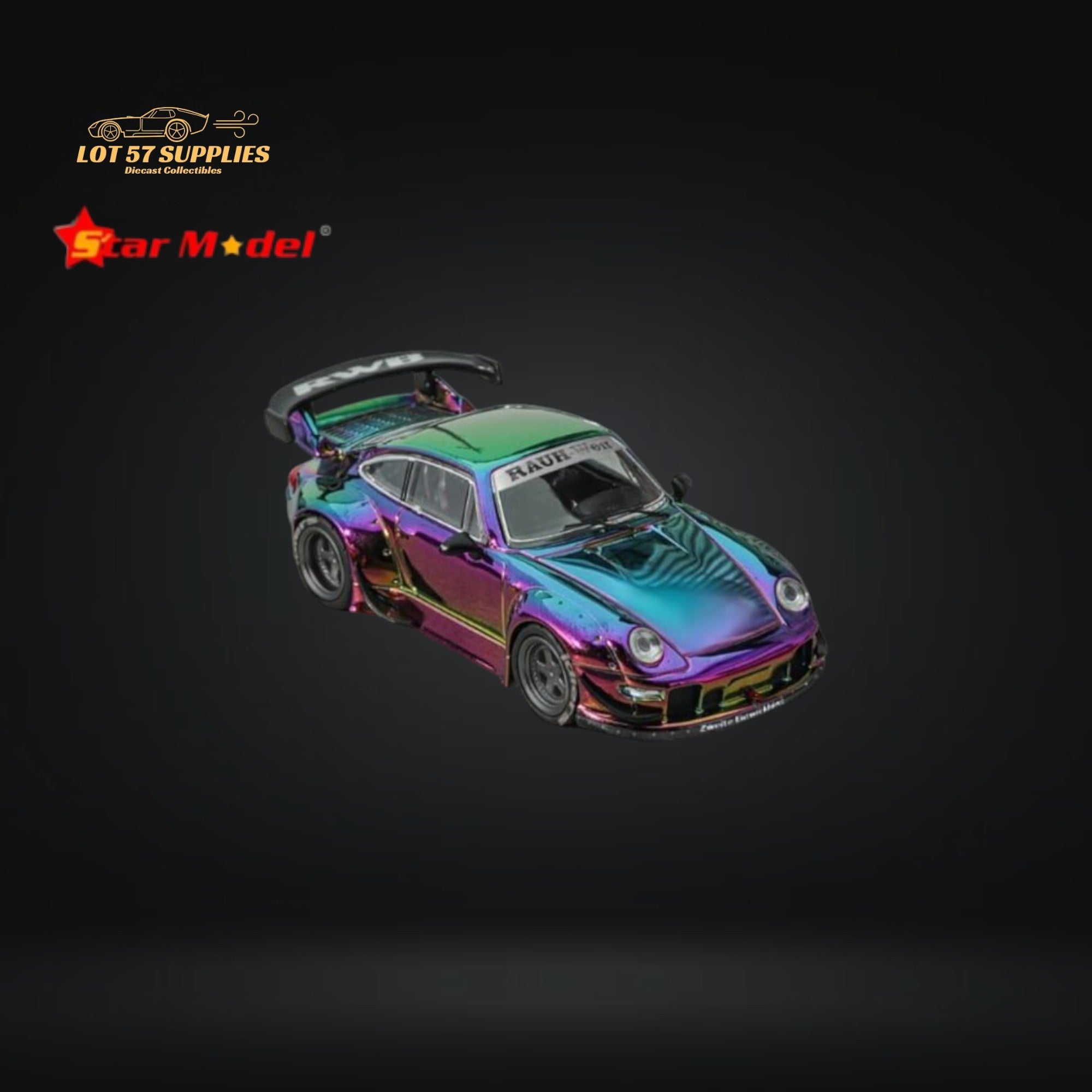 Star Model Porsche RWB 993 GT Wing Magic Purple-Green 1:64 Main image