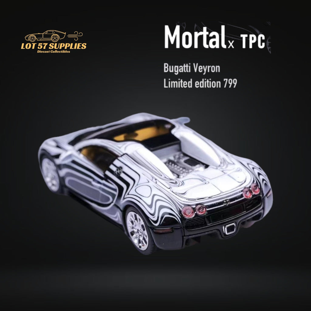 Mortal Bugatti Veyron Ceramic Dragon White/Black With Adjustable Wing 1:64 - Collectors World Toys