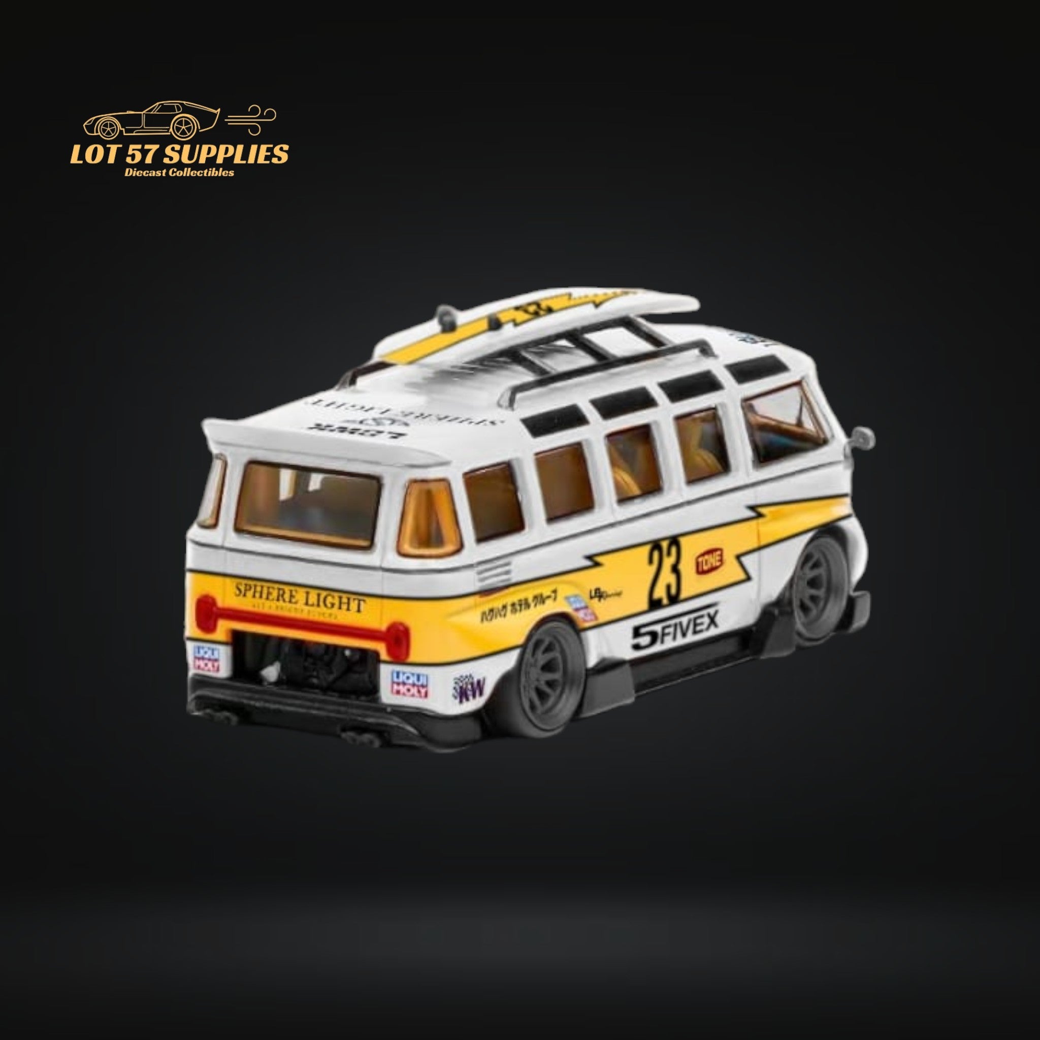 LF Model Volkswagen T1 Kombi WideBody with Surfboard in Flash #23 Livery 1:64 - Collectors World Toys