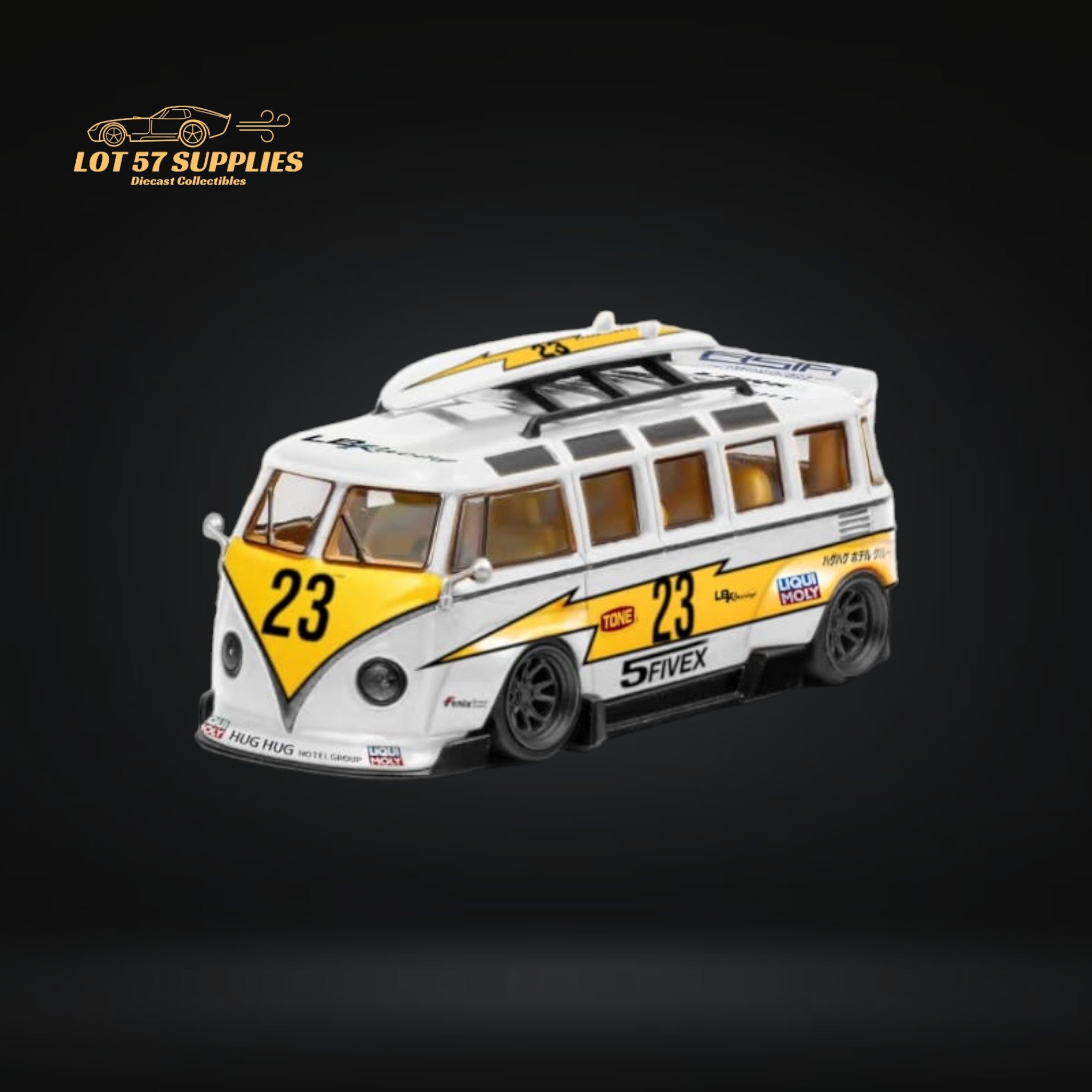 LF Model Volkswagen T1 Kombi WideBody with Surfboard in Flash #23 Livery 1:64 - Collectors World Toys Main image