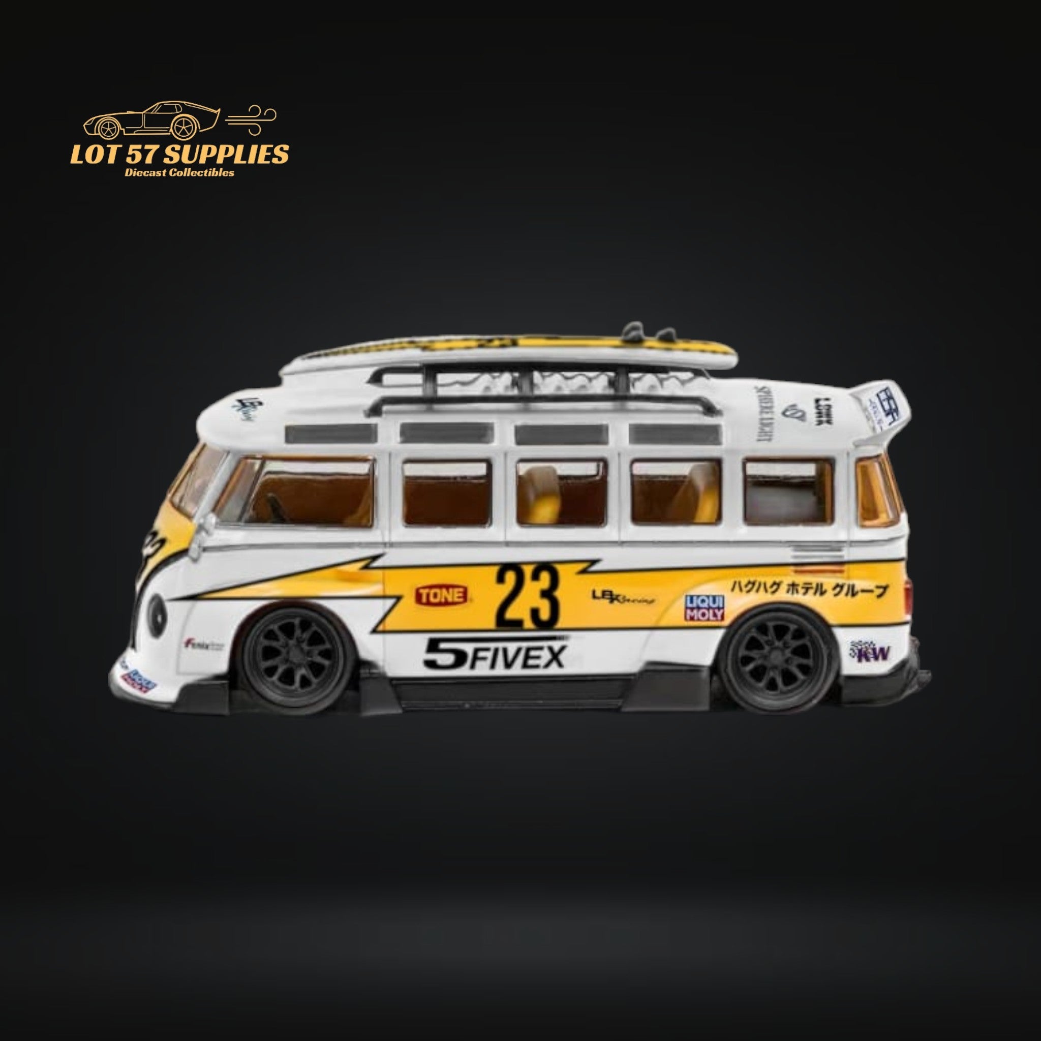 LF Model Volkswagen T1 Kombi WideBody with Surfboard in Flash #23 Livery 1:64 - Collectors World Toys