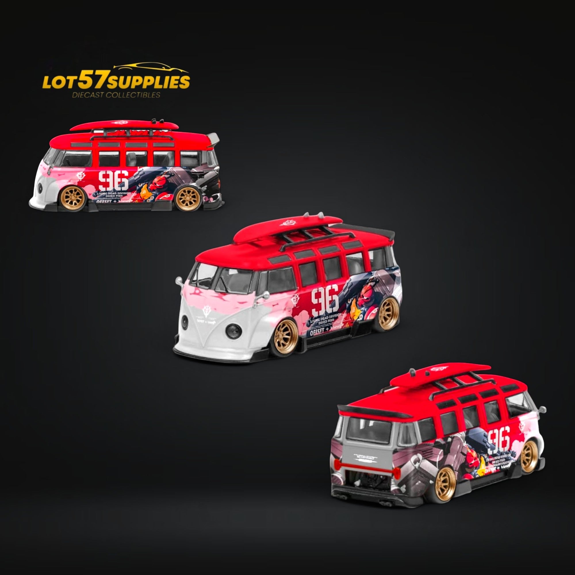 LF Model Volkswagen T1 Kombi WideBody with Surfboard in Akiba #96 Livery 1:64 - Collectors World Toys