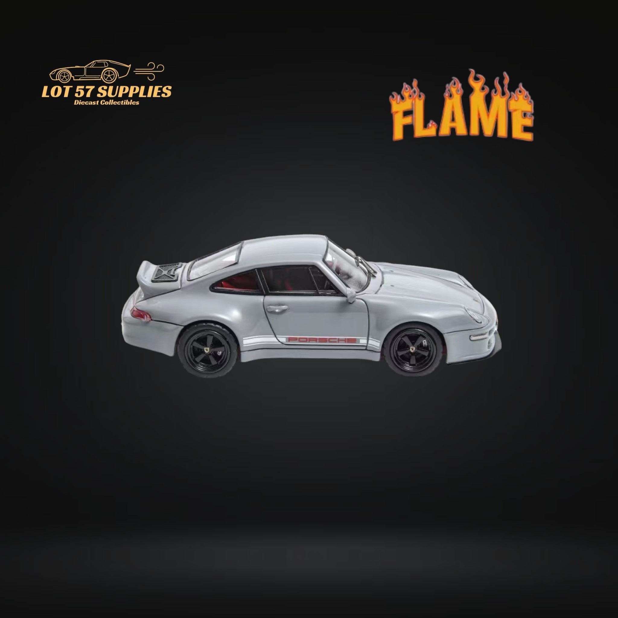 Flame Model Porsche 911 Gunther Werks 400R Cement Gray Resin Model With Box+Display Case 1:64 - Collectors World Toys