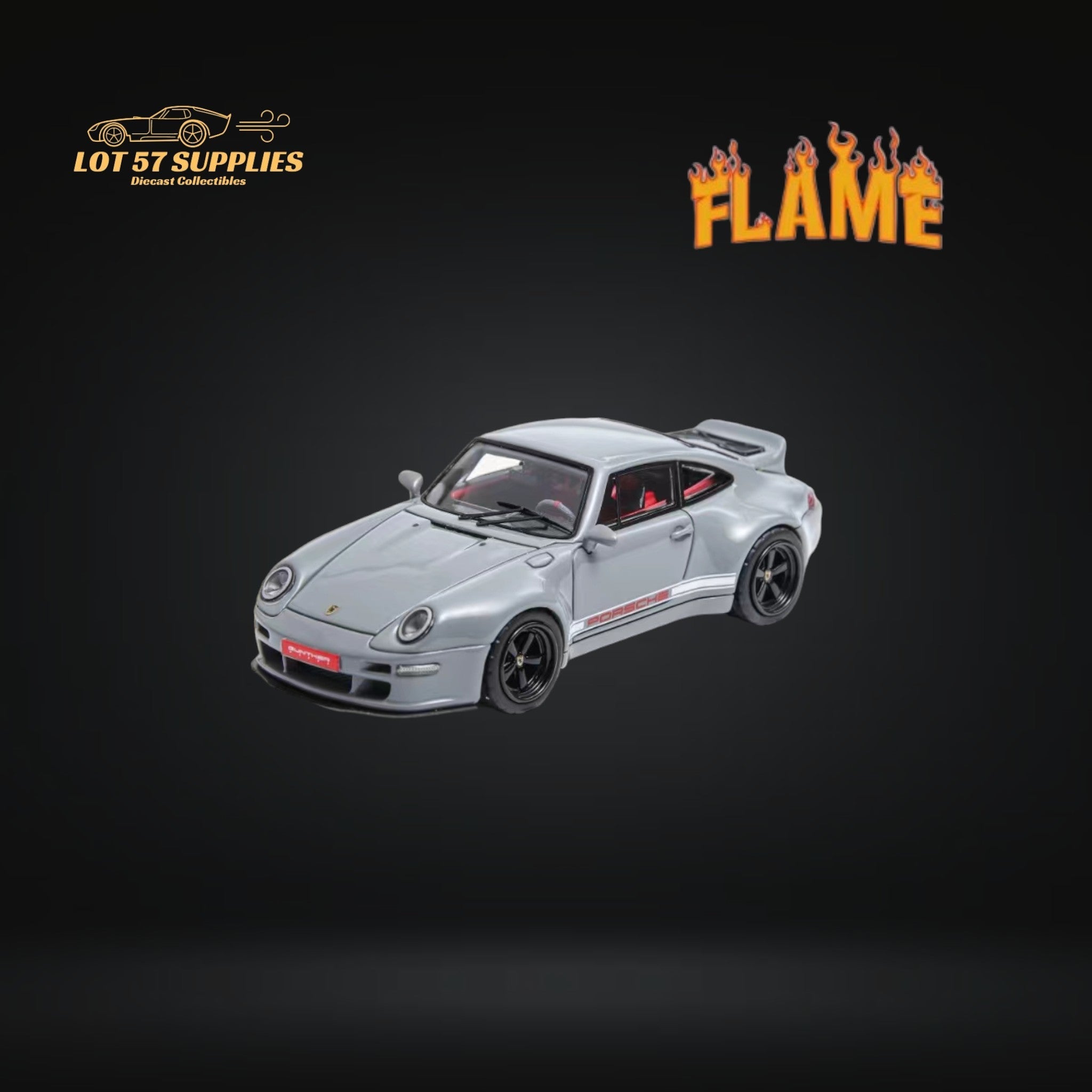 Flame Model Porsche 911 Gunther Werks 400R Cement Gray Resin Model With Box+Display Case 1:64 Main image