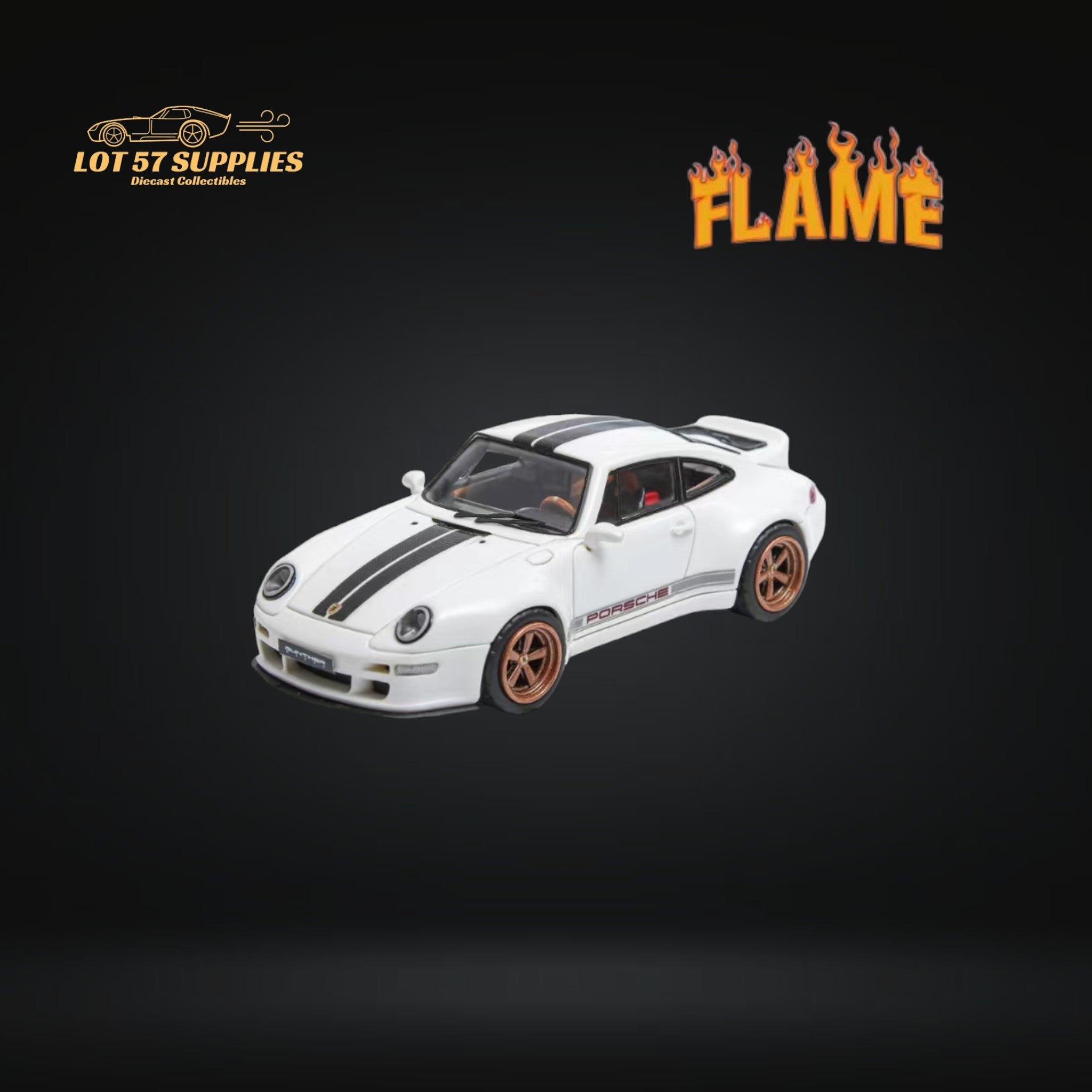 Flame Model Porsche 911 Gunther Werks 400R White Resin Model With Box+Display Case 1:64 Main image
