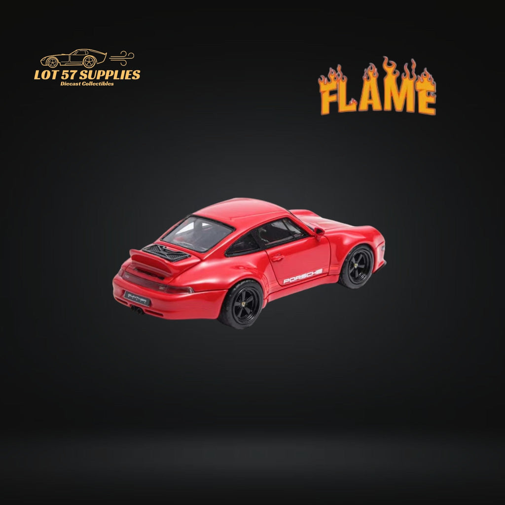 Flame Model Porsche 911 Gunther Werks 400R Solan Red Resin Model With Box+Display Case 1:64 - Collectors World Toys