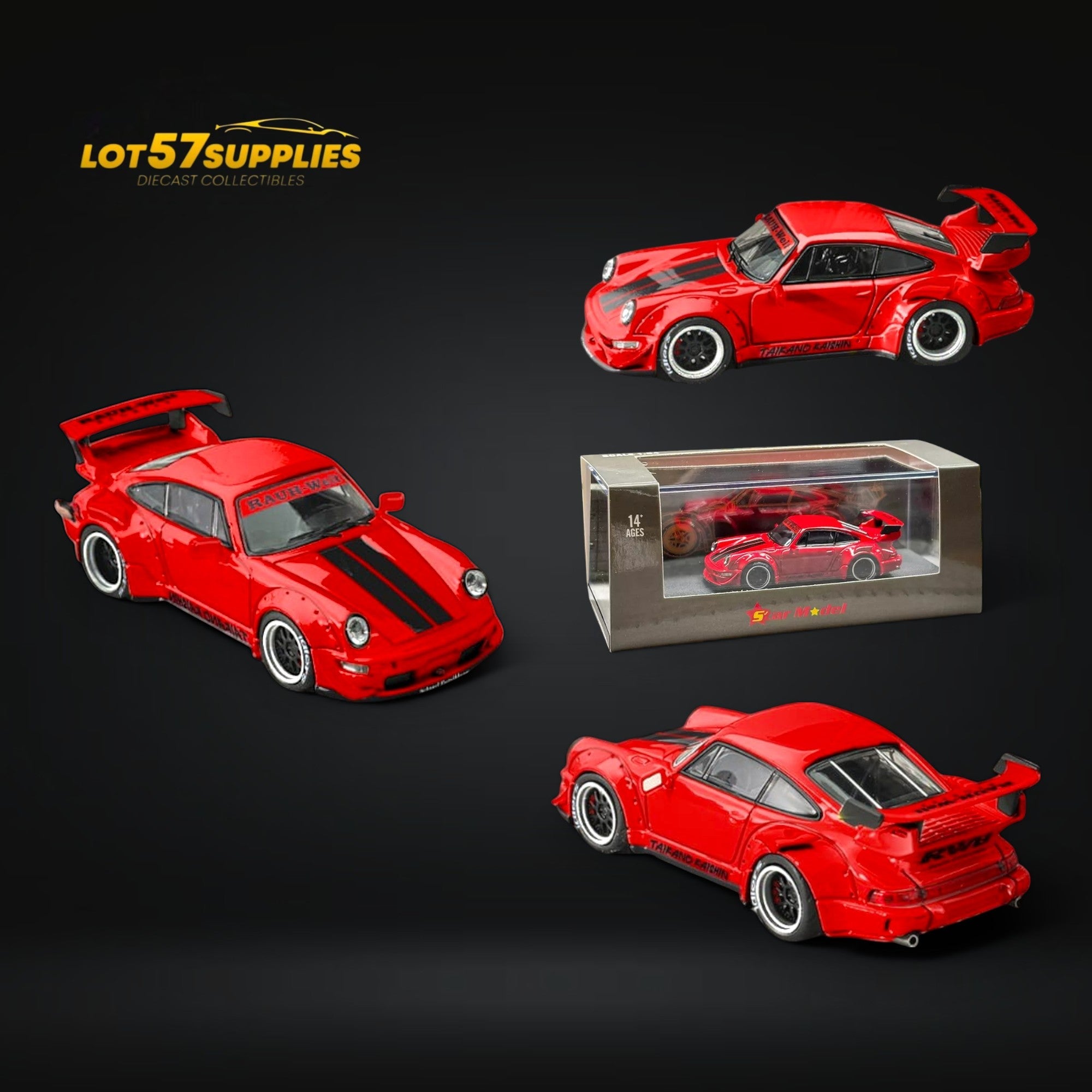 Star Model Porsche RWB 964 GT Wing Taikano Red Ordinary 1:64 Main image