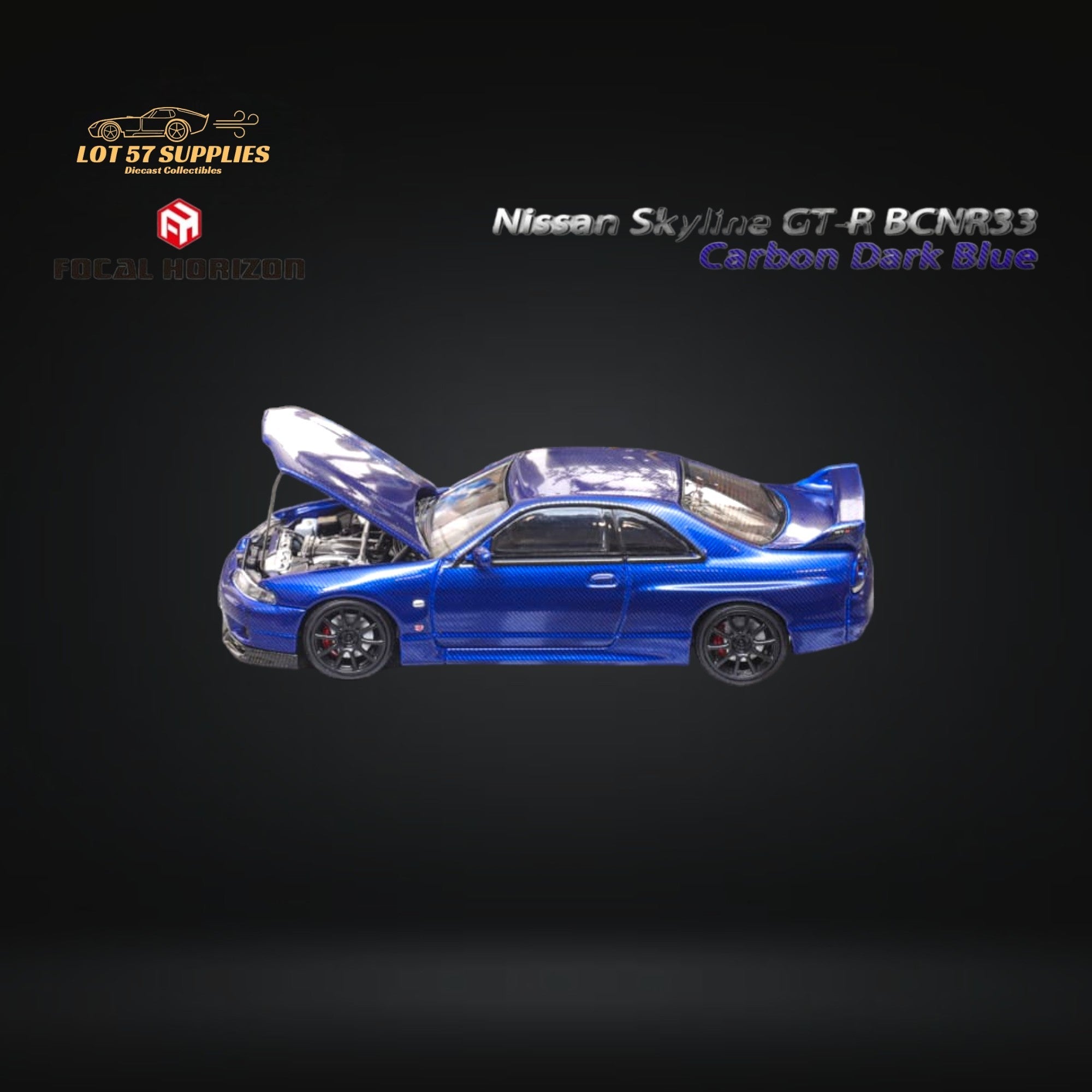 Focal Horizon Skyline GT-R R33 GT-R 4th Gen BCNR33 Full Carbon Dark blue 1:64 - Collectors World Toys