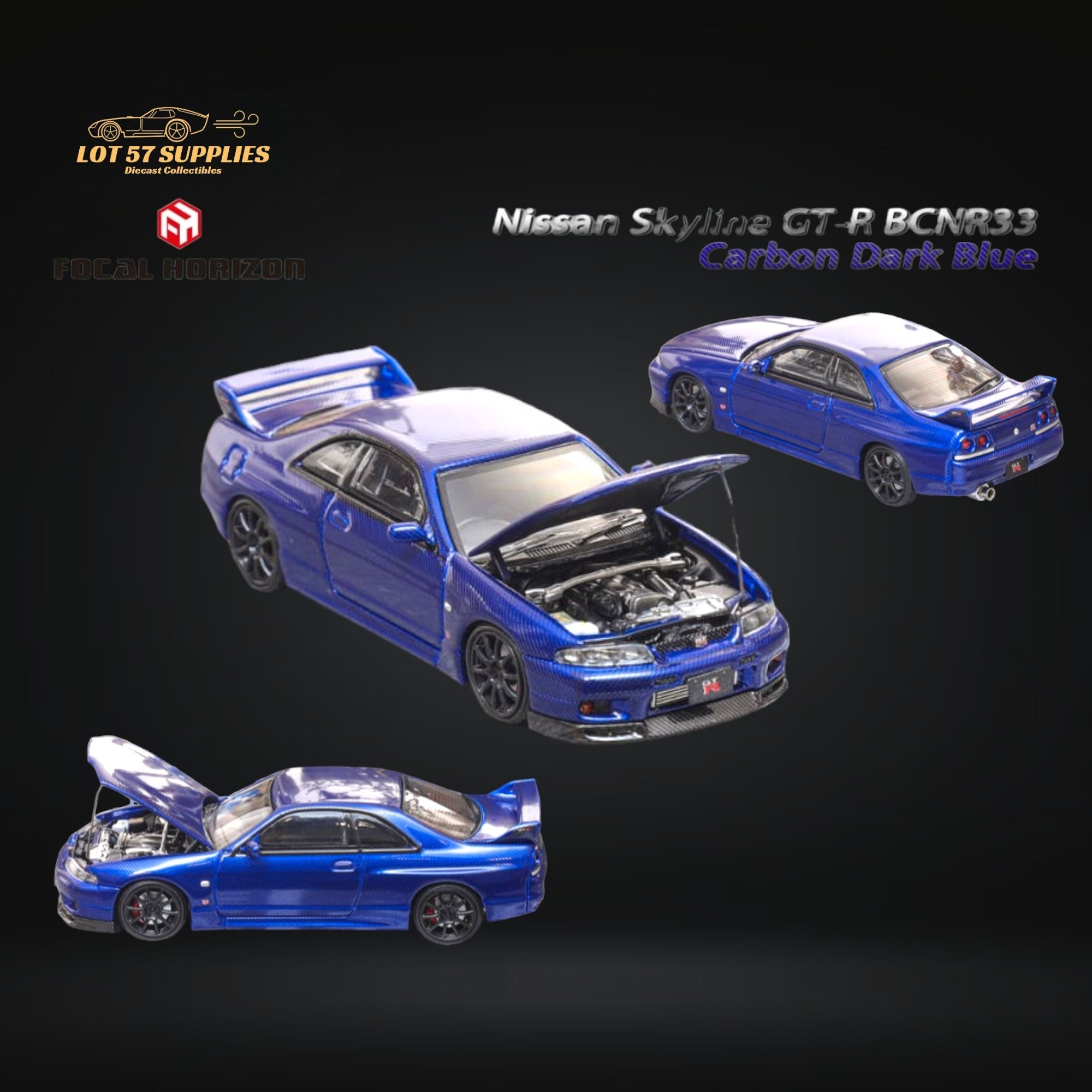 Focal Horizon Skyline GT-R R33 GT-R 4th Gen BCNR33 Full Carbon Dark blue 1:64 - Collectors World Toys