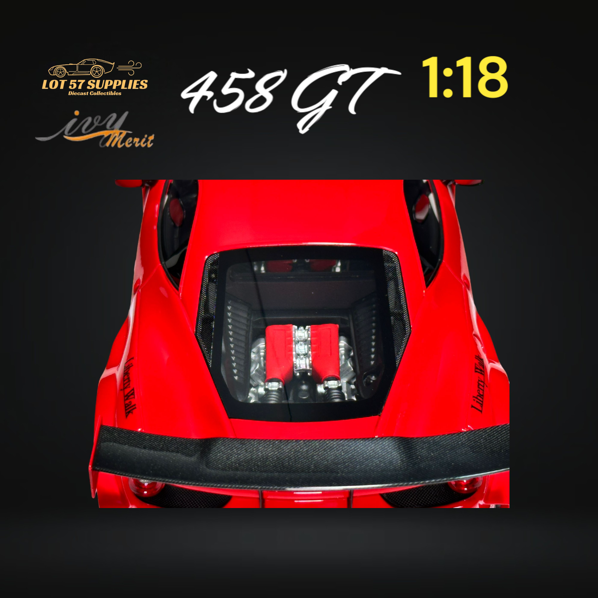IVY MERIT 458 GT Rosso Red LBWK LB Silhouette Resin 1:18 Scale - Collectors World Toys