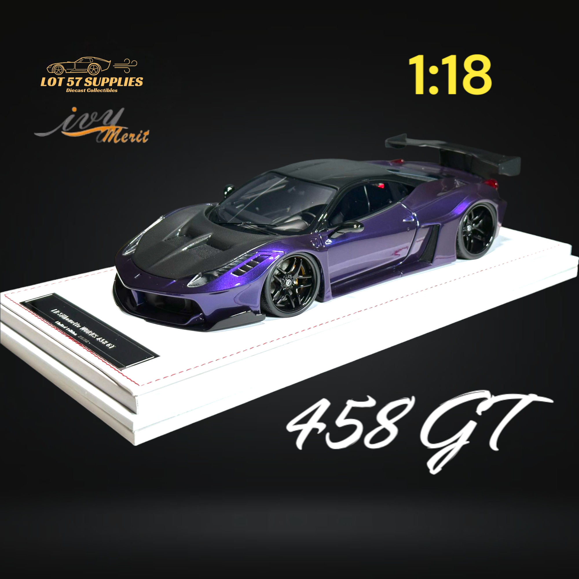 IVY MERIT 458 GT Purple LBWK LB Silhouette Resin 1:18 Scale Main image