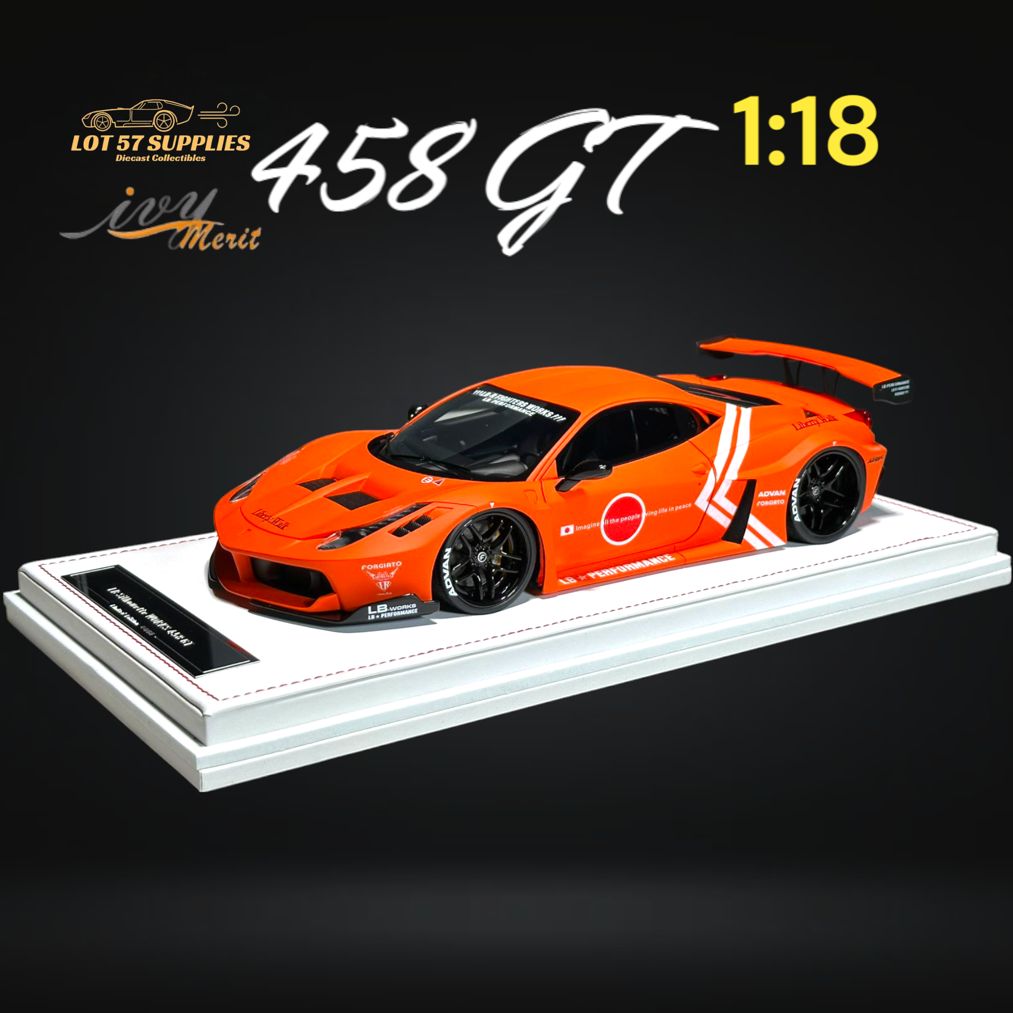 IVY MERIT 458 GT Fighter Orange LBWK LB Silhouette Resin 1:18 Scale Main image