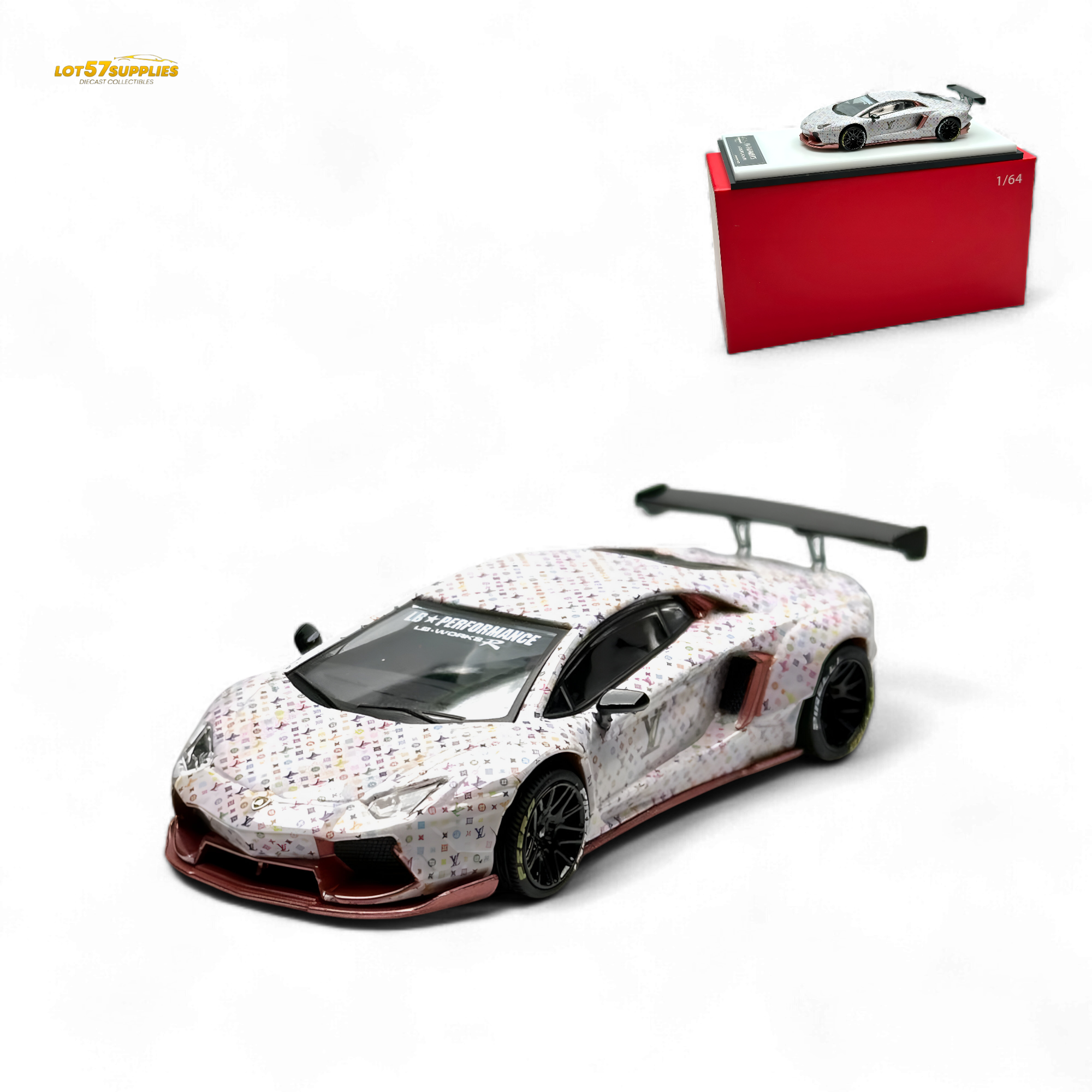 King Model Lamborghini Aventador LP700-4 LB 1.0 White LV Livery 1:64 Main image