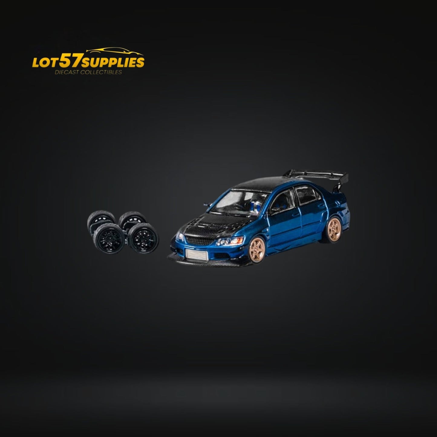 CM Model Mitsubishi Lancer Evo IX 9 Metallic Blue With Carbon Hood 1:64 CM64-EVOIX-10CR