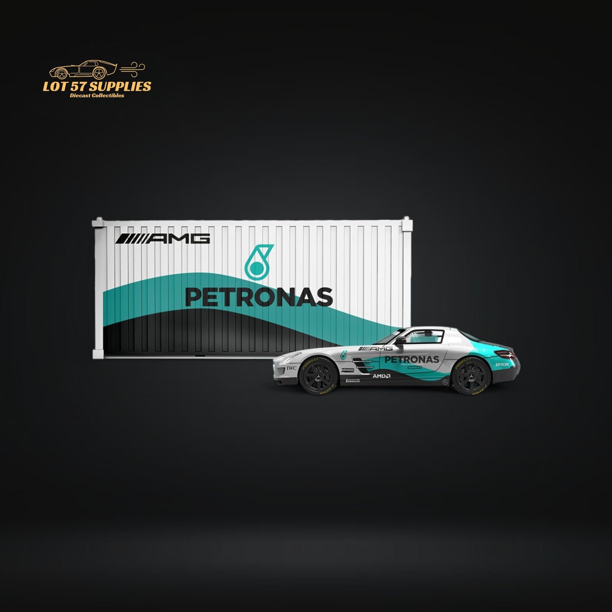 TimeMicro Mercedes Benz SLS Petronas Livery Container Version 1:64 TM643319-T - Collectors World Toys