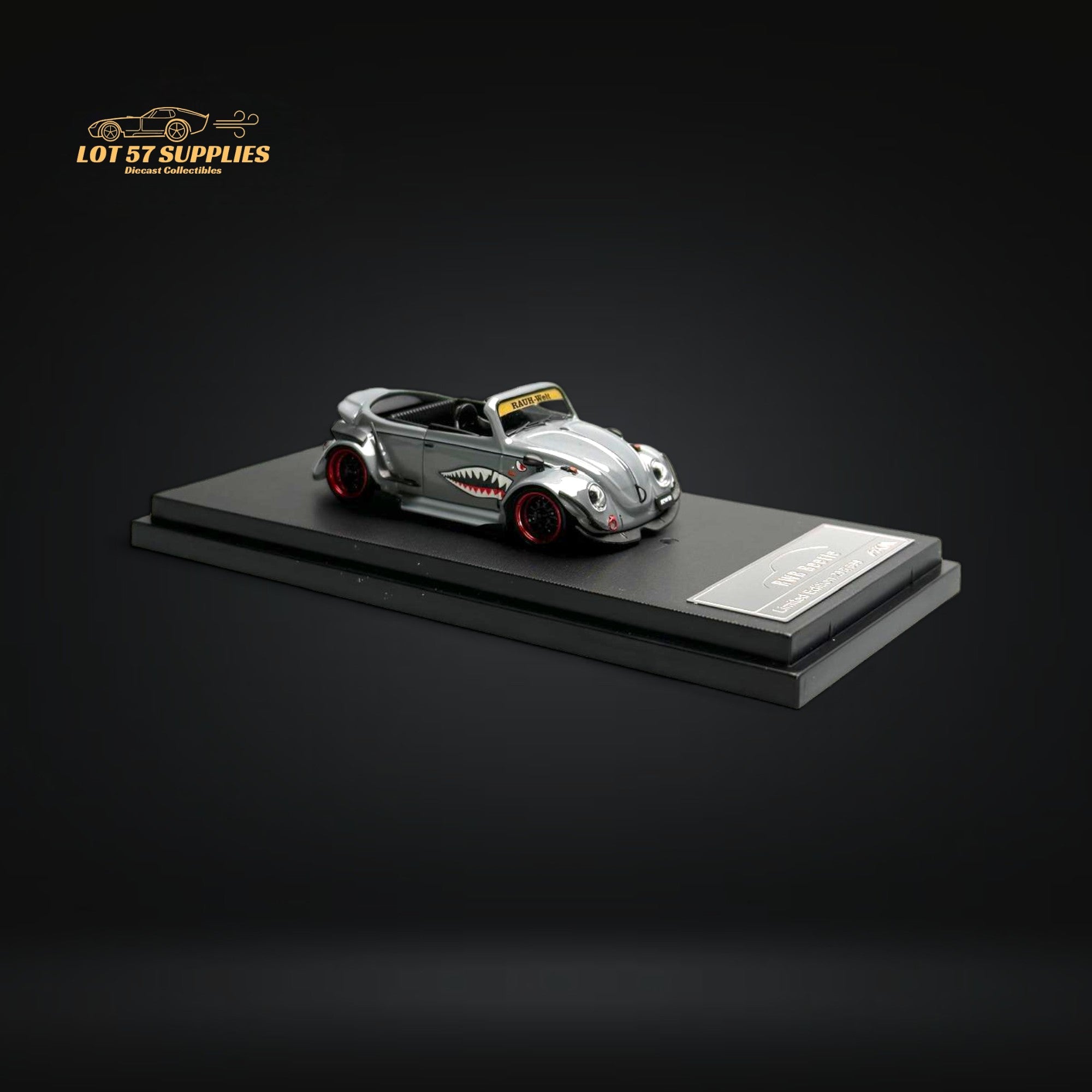 HKM Model VW Beetle Convertible Cabriolet Grey Shark Mouth 1:64