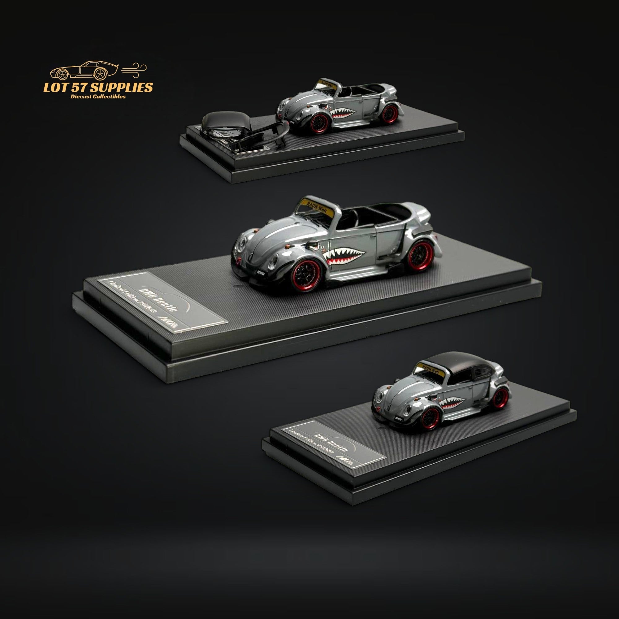 HKM Model VW Beetle Convertible Cabriolet Grey Shark Mouth 1:64 Main image