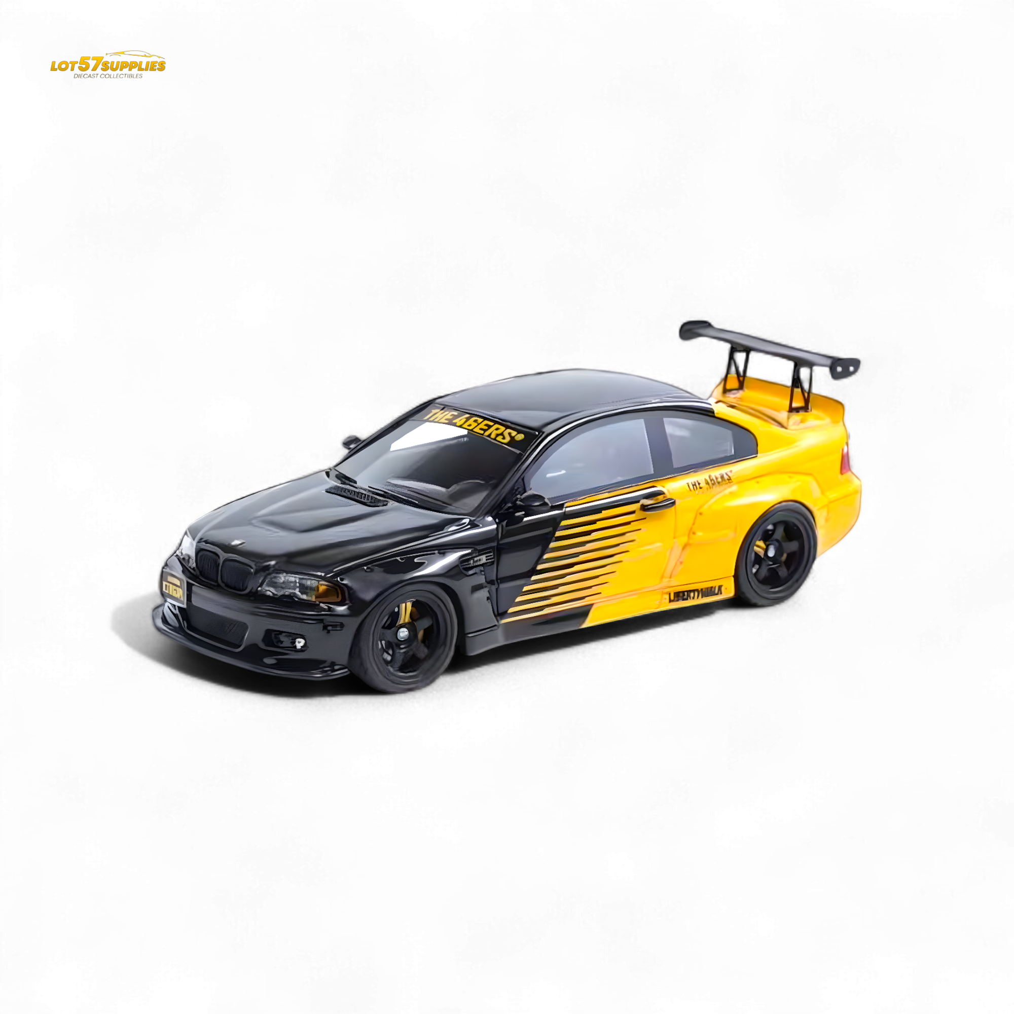 FLAME BMW M3 E46 Widebody Pandem in Black & Yellow Resin 1:64 Main image