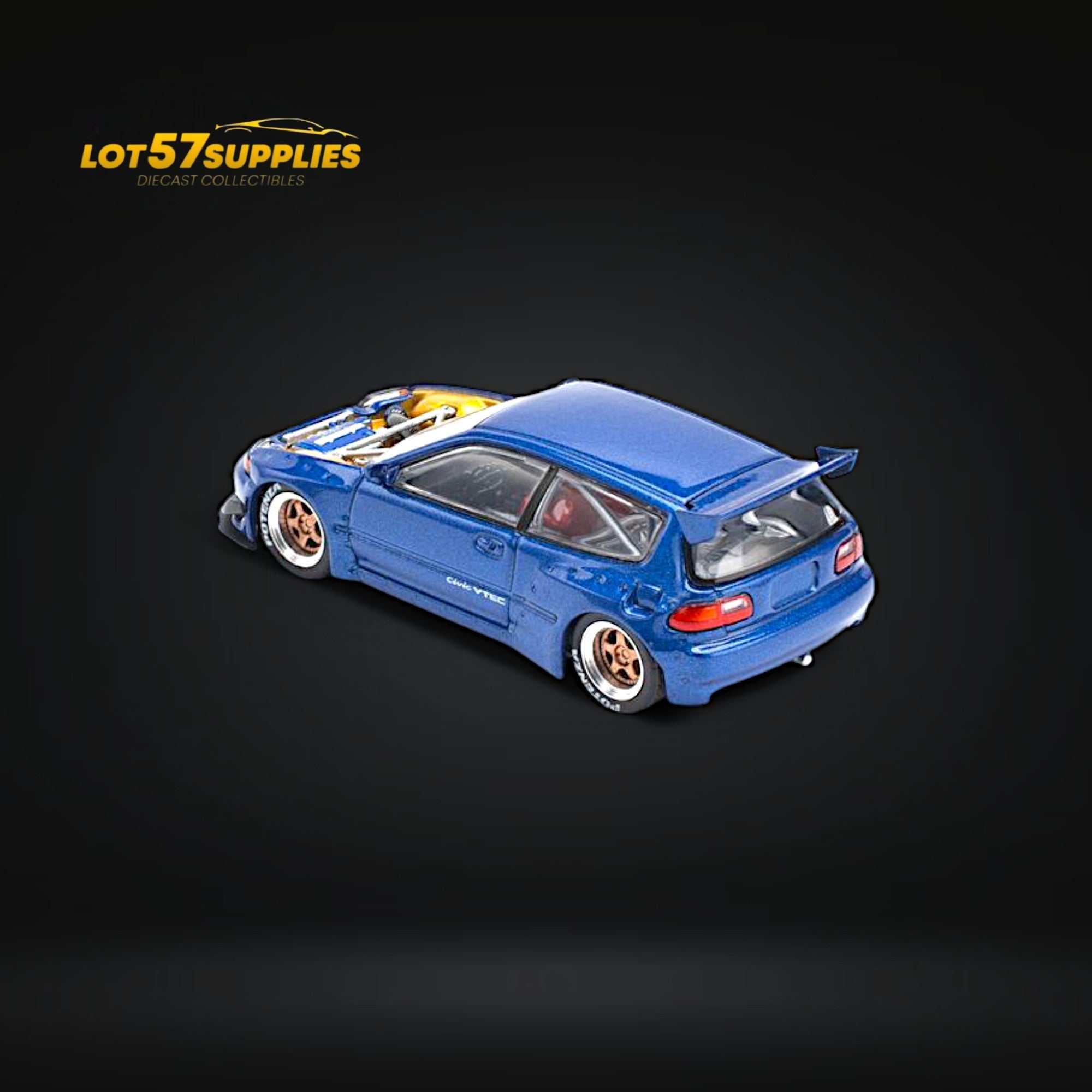 (Pre-Order) Pop Race Pandem Civic EG6 Metallic Blue w/ Openable hood 1:64 - Collectors World Toys
