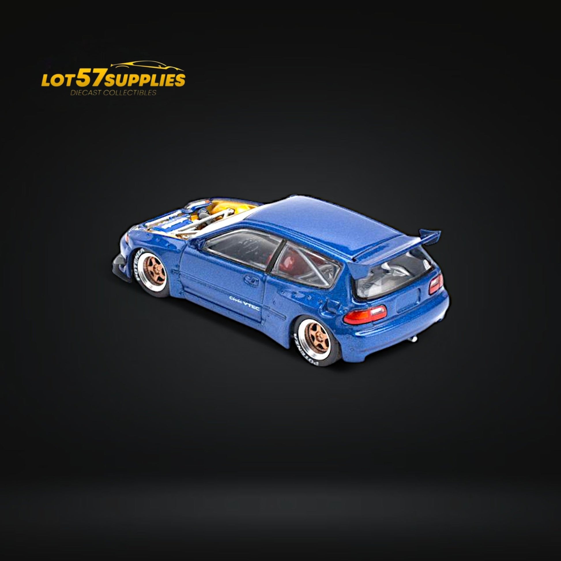 (Pre-Order) Pop Race Pandem Civic EG6 Metallic Blue w/ Openable hood 1:64