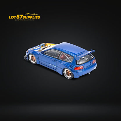 (Pre-Order) Pop Race Pandem Civic EG6 Metallic Blue w/ Openable hood 1:64