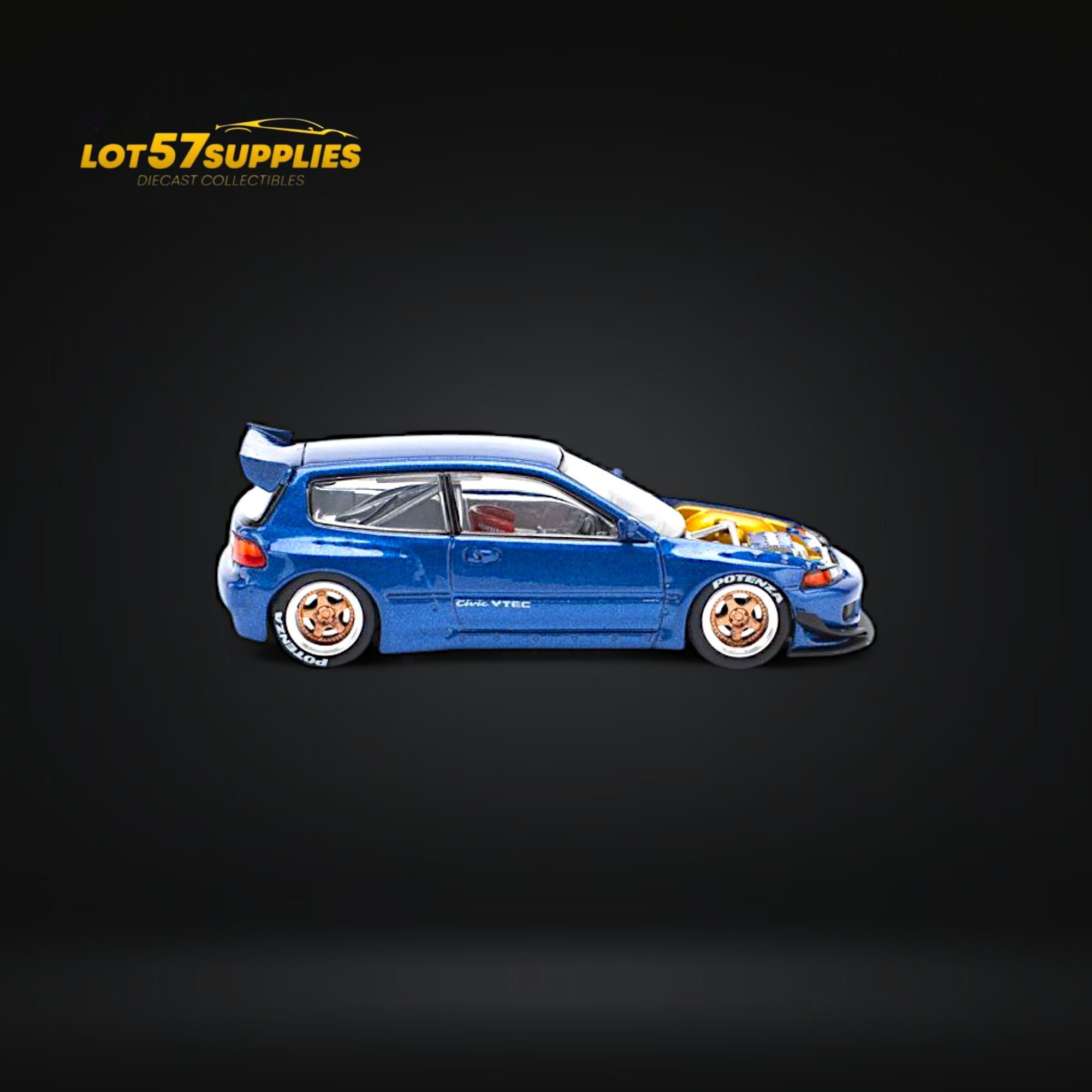 (Pre-Order) Pop Race Pandem Civic EG6 Metallic Blue w/ Openable hood 1:64 - Collectors World Toys