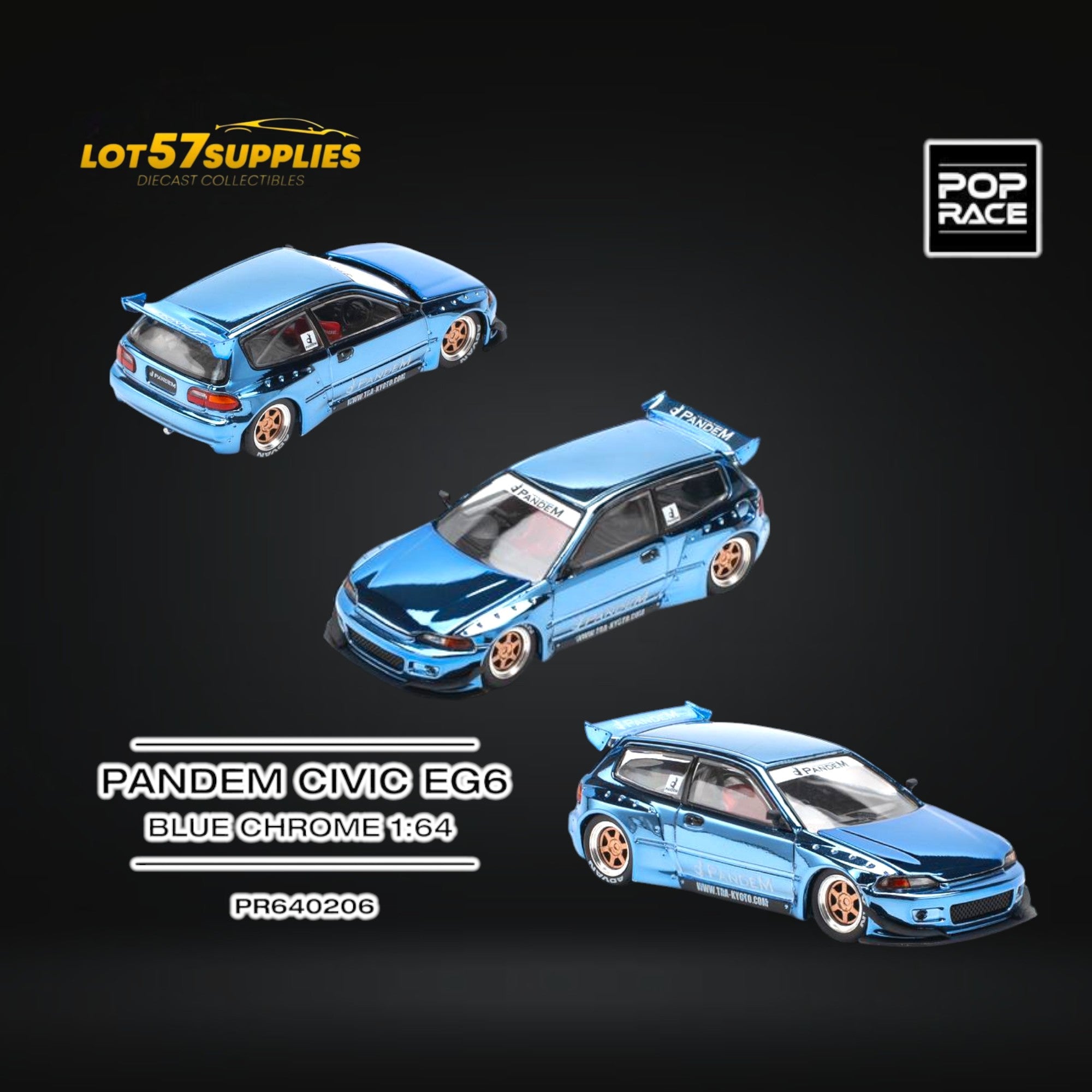 (Pre-Order) Pop Race Pandem Civic EG6 Blue Chrome 1:64 Main image