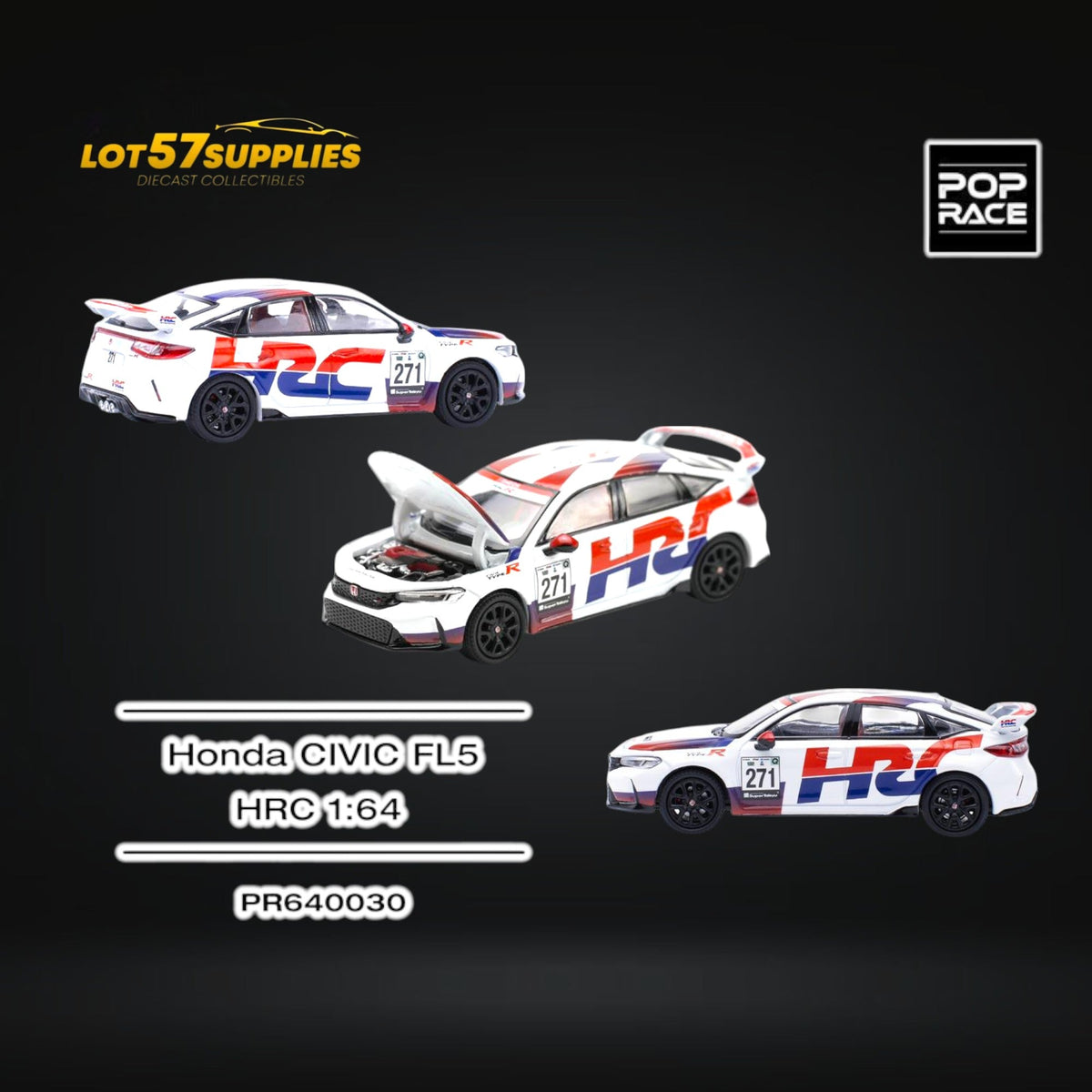 (Pre-Order) Pop Race Civic FL5 Type-R TCR HRC Livery 1:64 - Collectors World Toys
