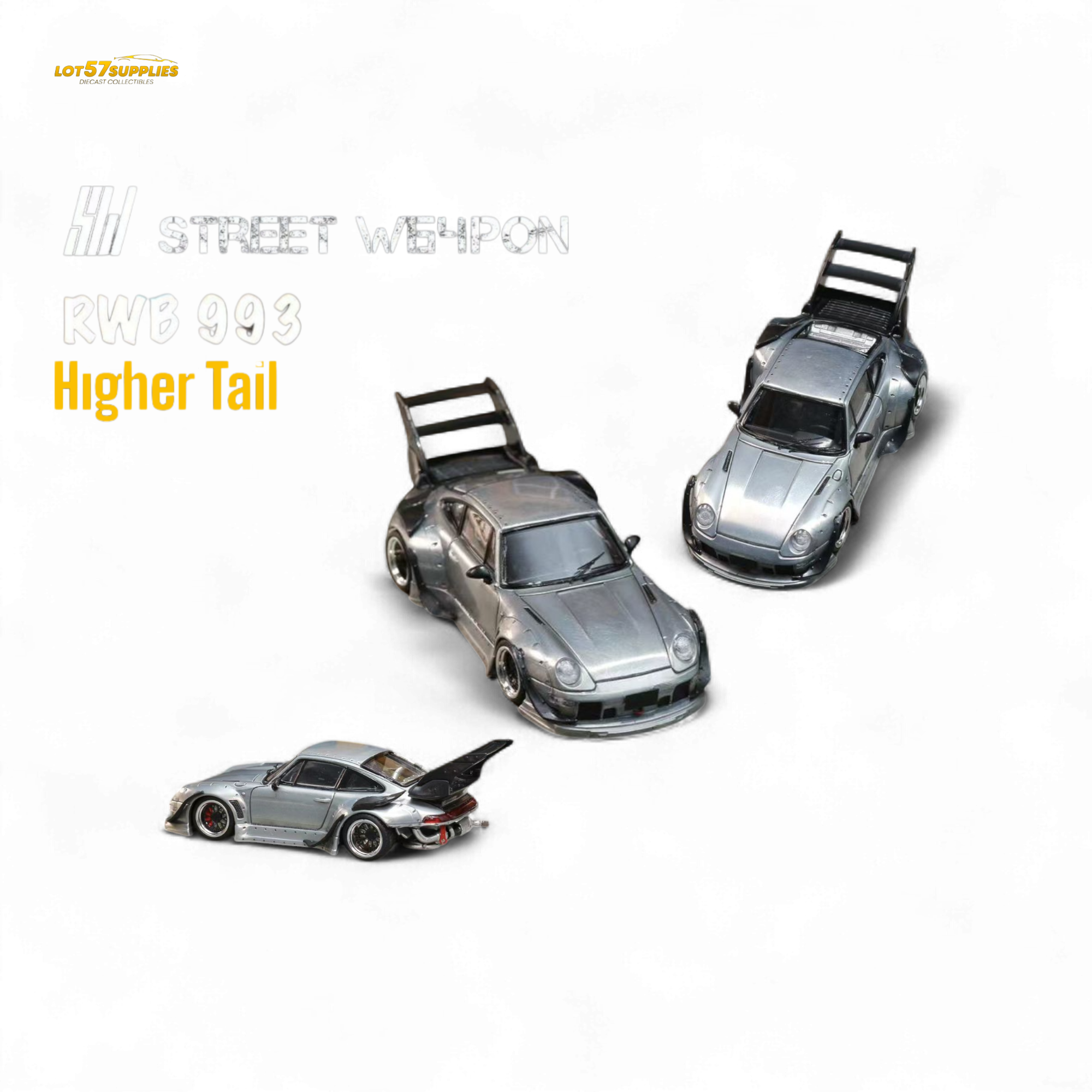 Street Weapon Porsche RWB 993 Raw Varnish Color High Wing 1:64 Main image
