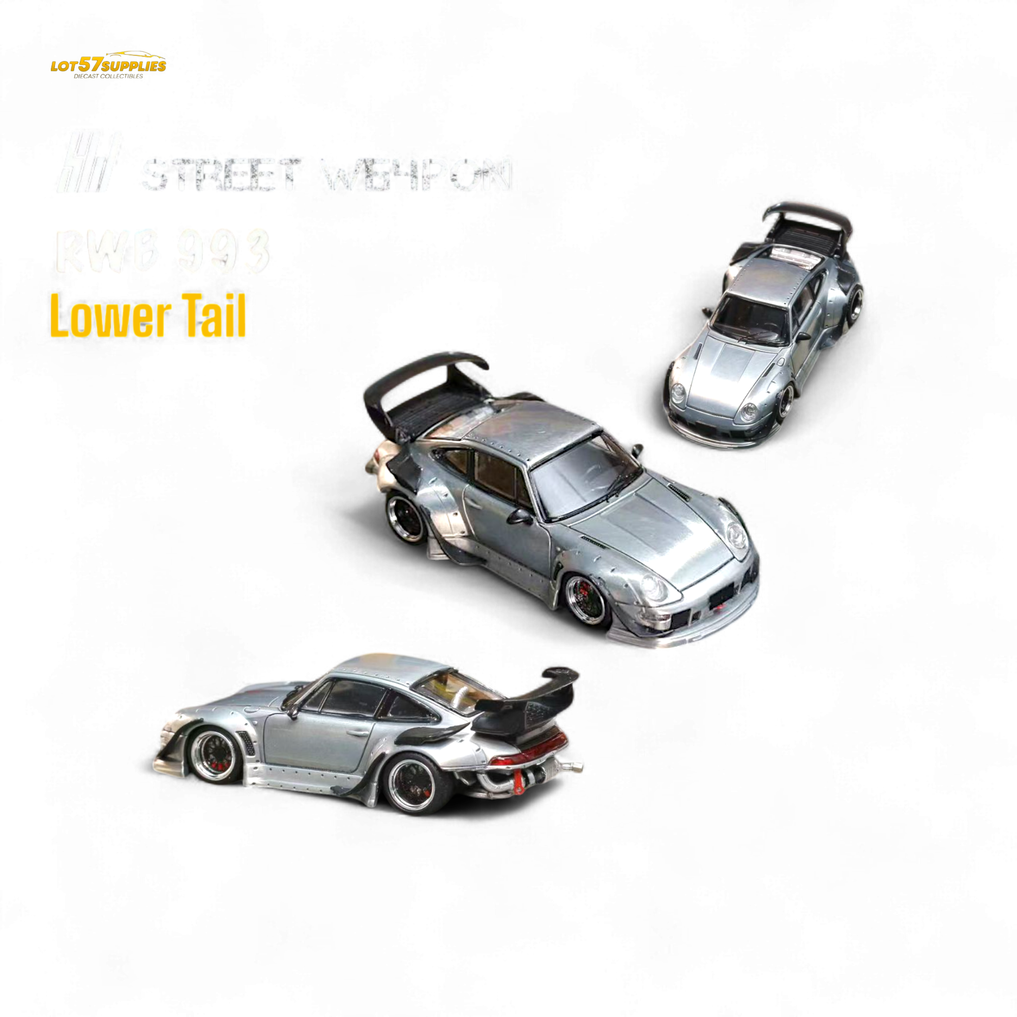 Street Weapon Porsche RWB 993 Raw Varnish Color Low Wing 1:64 Main image