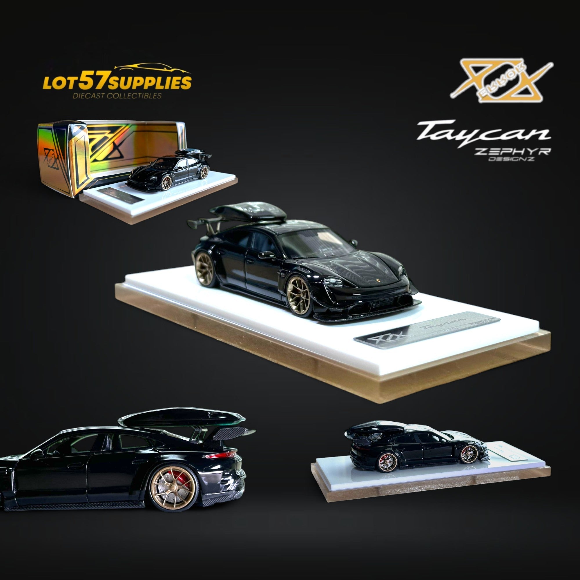 Error404 X Zephyr Designz Taycan in Black with Roof Box 1:64 Main image