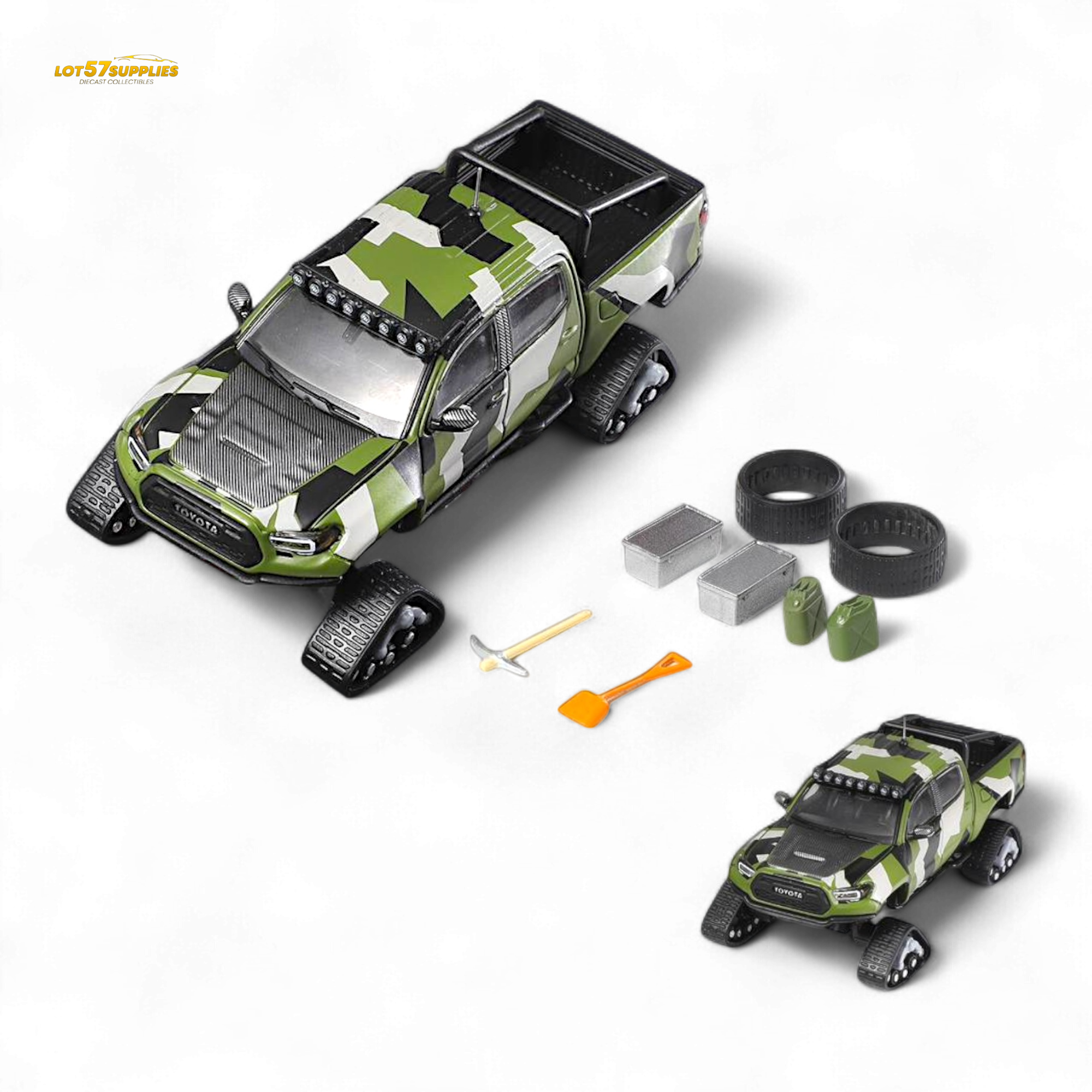 GCD Toyota TACOMA SNOW VERSION in Green Camo & 3PMSF Tires 1:64 Main image
