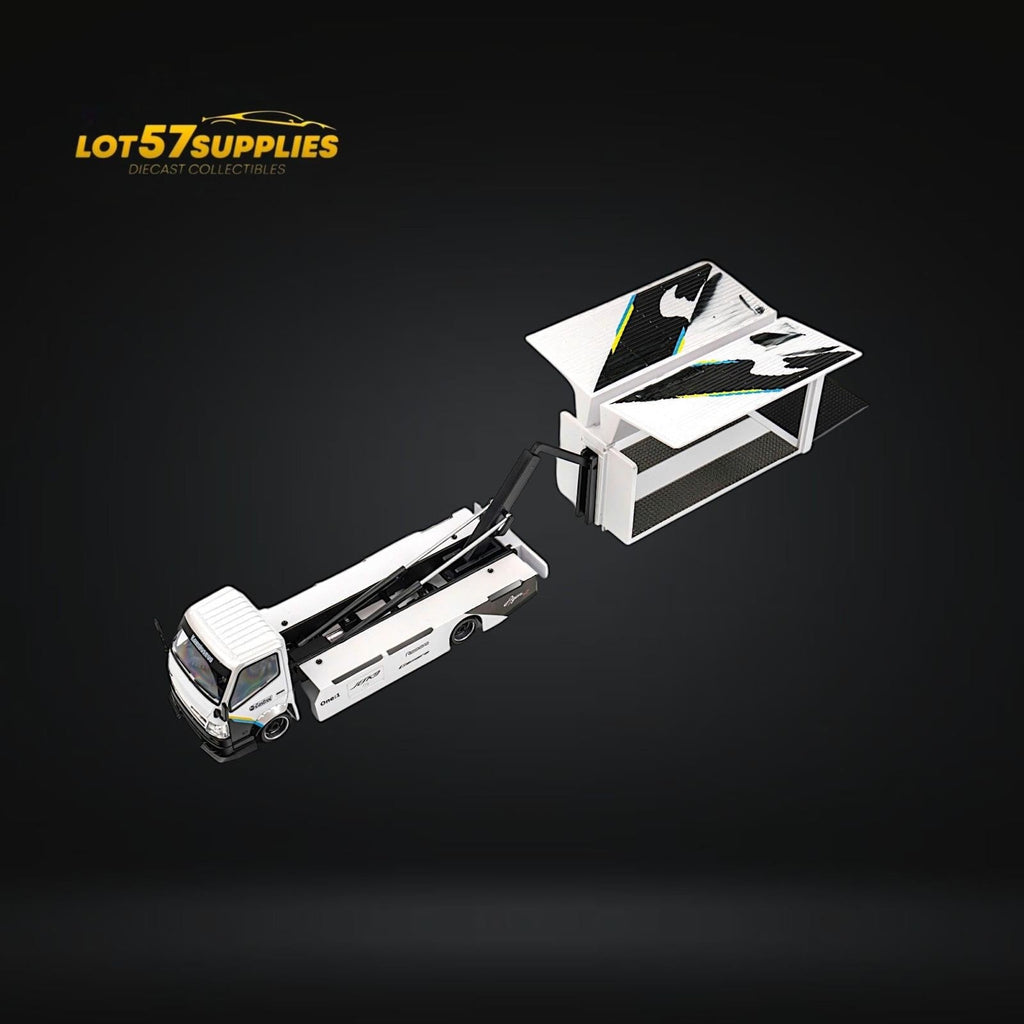 MicroTurbo HINO 300 Custom Box Truck White - Black Livery 1:64 - Collectors World Toys