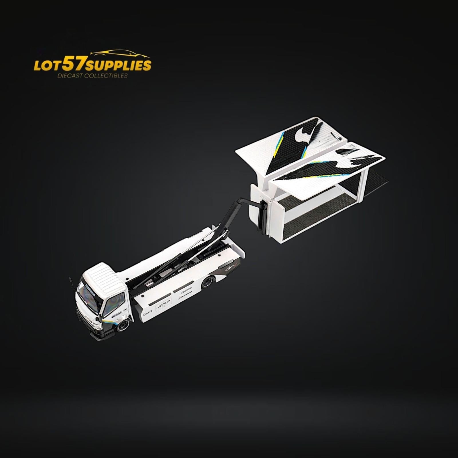 MicroTurbo HINO 300 Custom Box Truck White - Black Livery 1:64 - Collectors World Toys