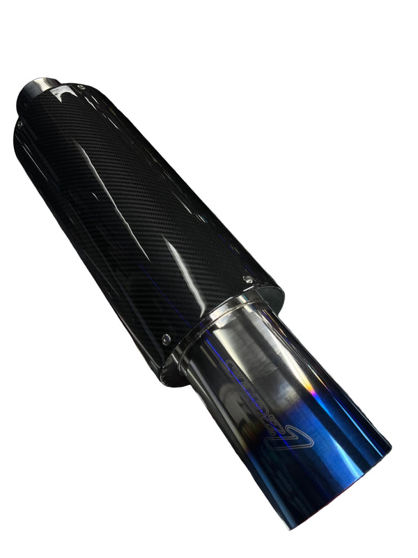 SPDZ1 Carbon Series Performance Muffler – 3" Inlet / 4.5" Burnt Tip (No-Weld Design)