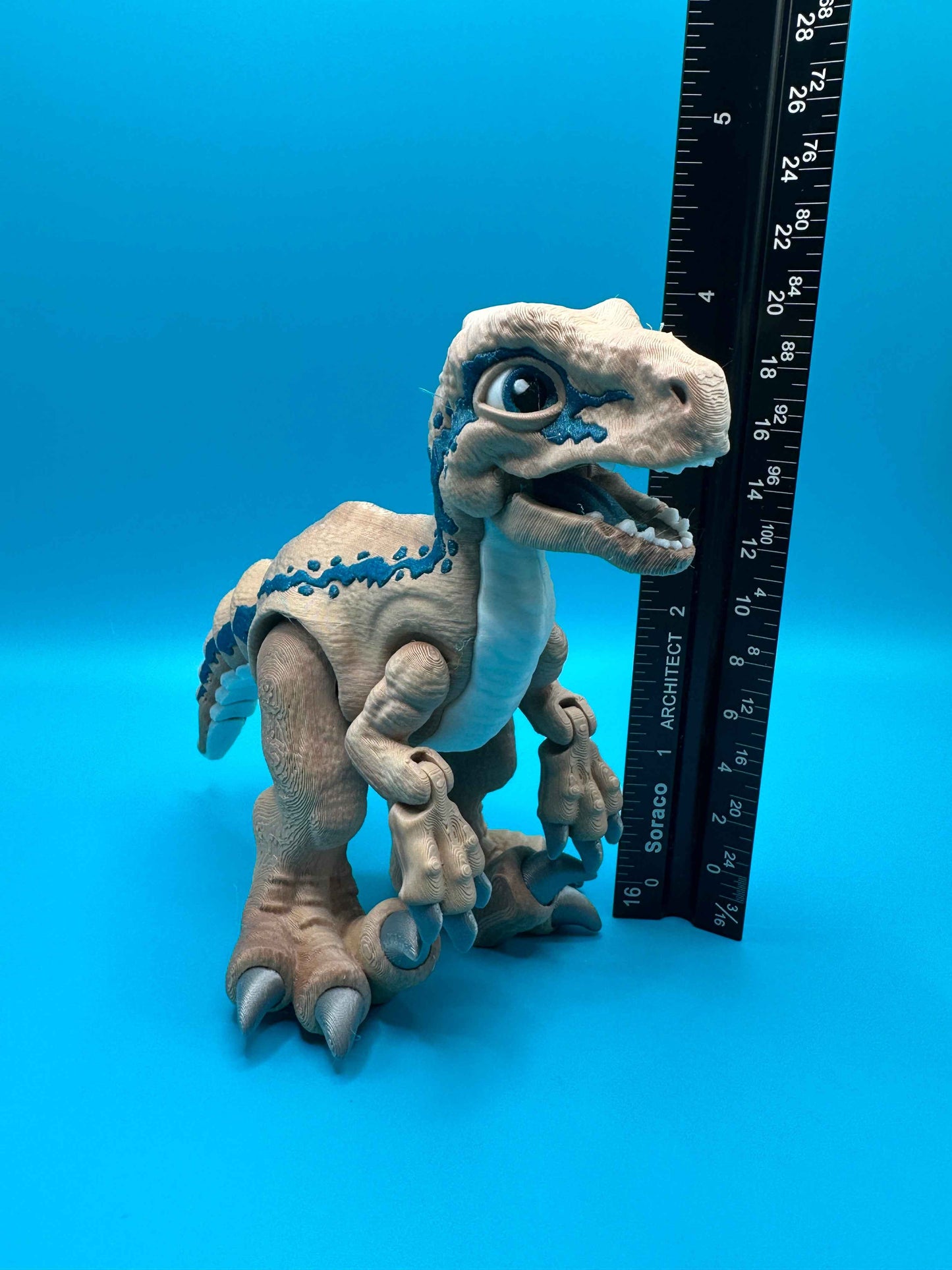 Articulated Velociraptor Dinosaur 3D Printed Toy | Stlflix | Blue | Raptor