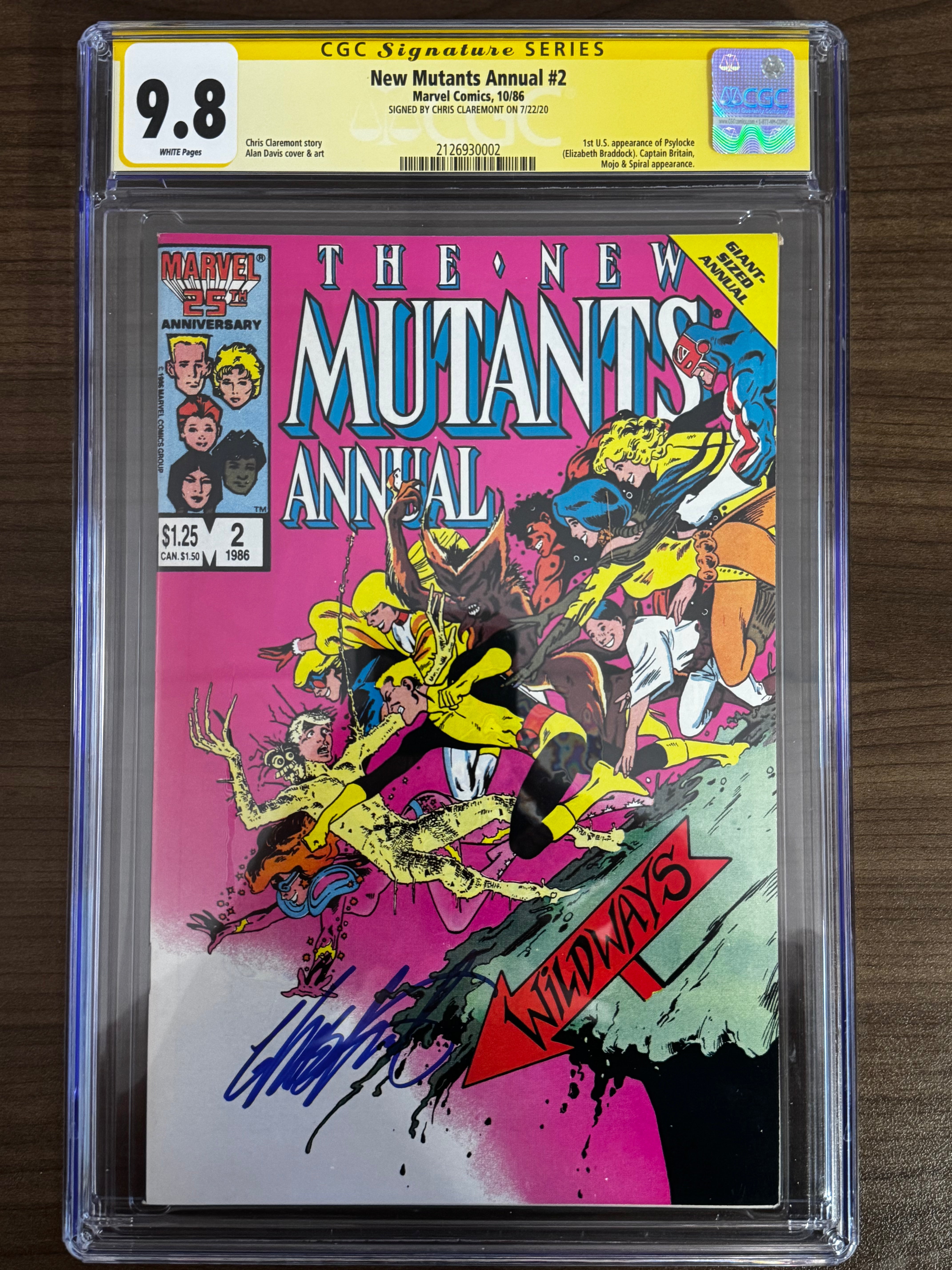 NEW MUTANTS ANNUAL #2 SIGNED BY CHRIS CLAREMONT 1ST APP OF US PSYLOCKE VAR CBCS 9.8 SS YELLOW LABEL [IN STOCK] Main image
