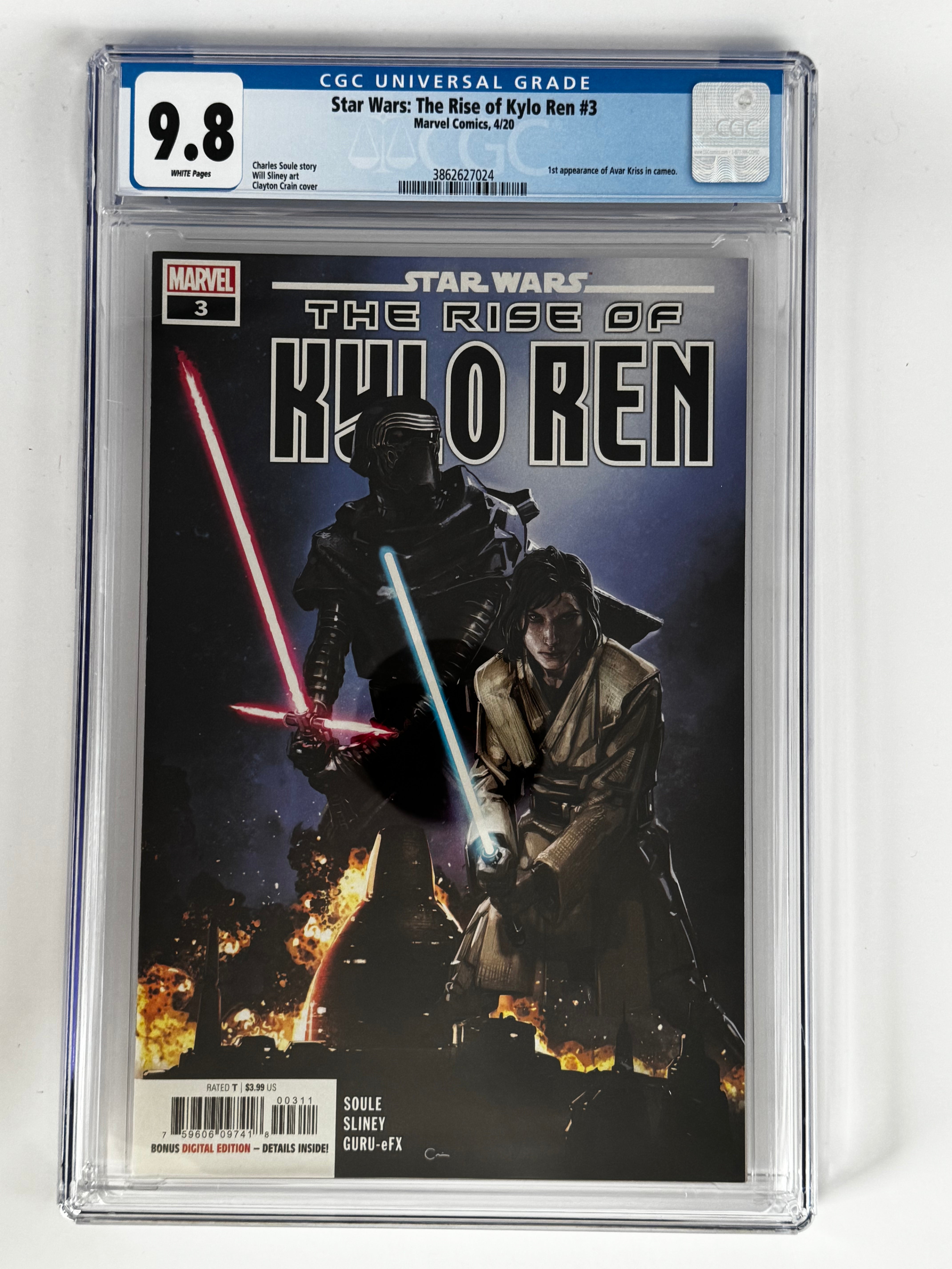 STAR WARS THE RISE OF KYLO REN #3 1ST APPEARANCE OF AVAR KRISS IN CAMEO CLAYTON CRAIN VAR CGC 9.8 BLUE LABEL [IN STOCK] Main image