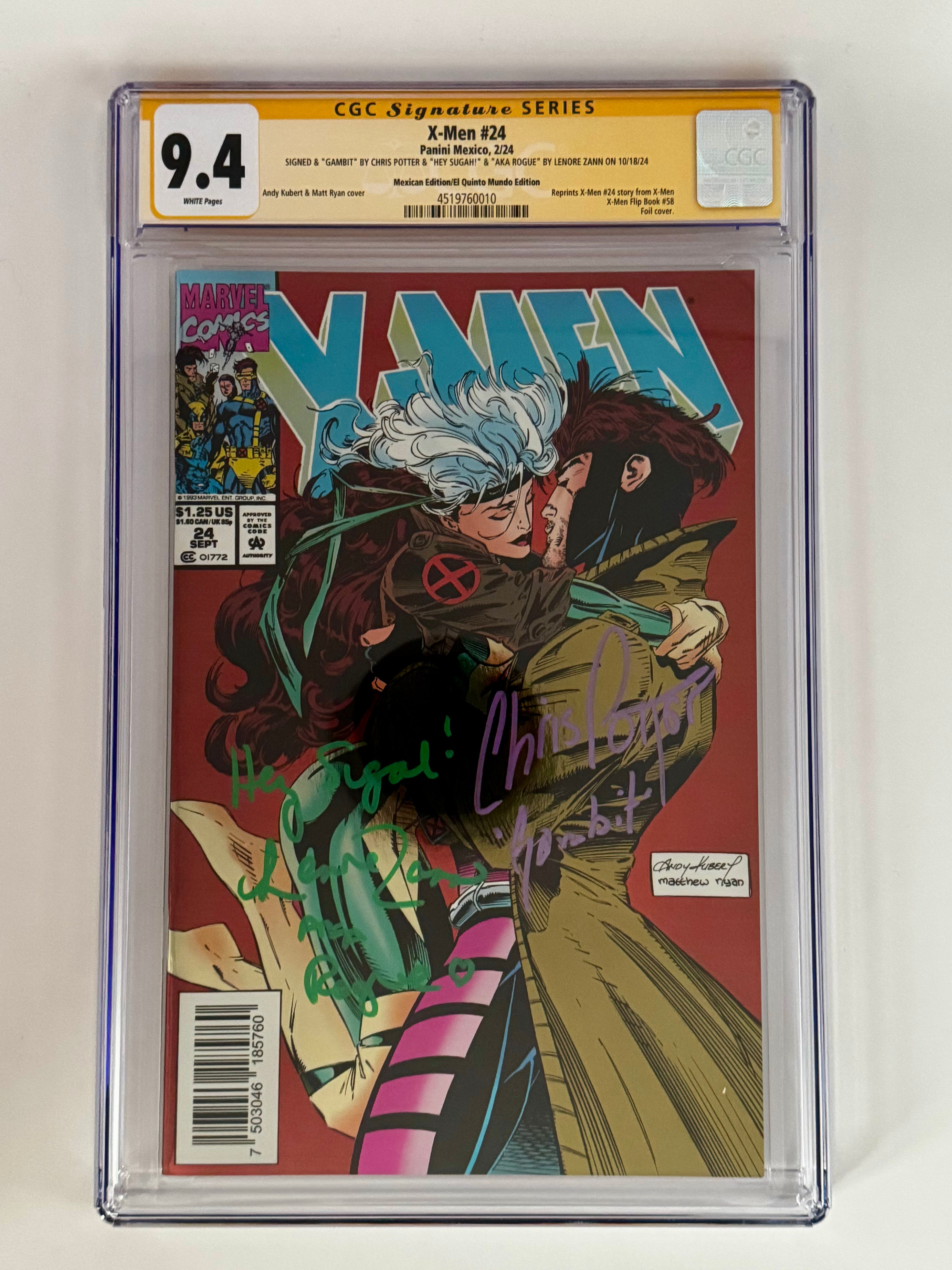 X-MEN #24 MEXICO FOIL FACSIMILE DOUBLE SIGNED CHRIS POTTER & LENORE ZANN CGC 9.4 SS YL Main image