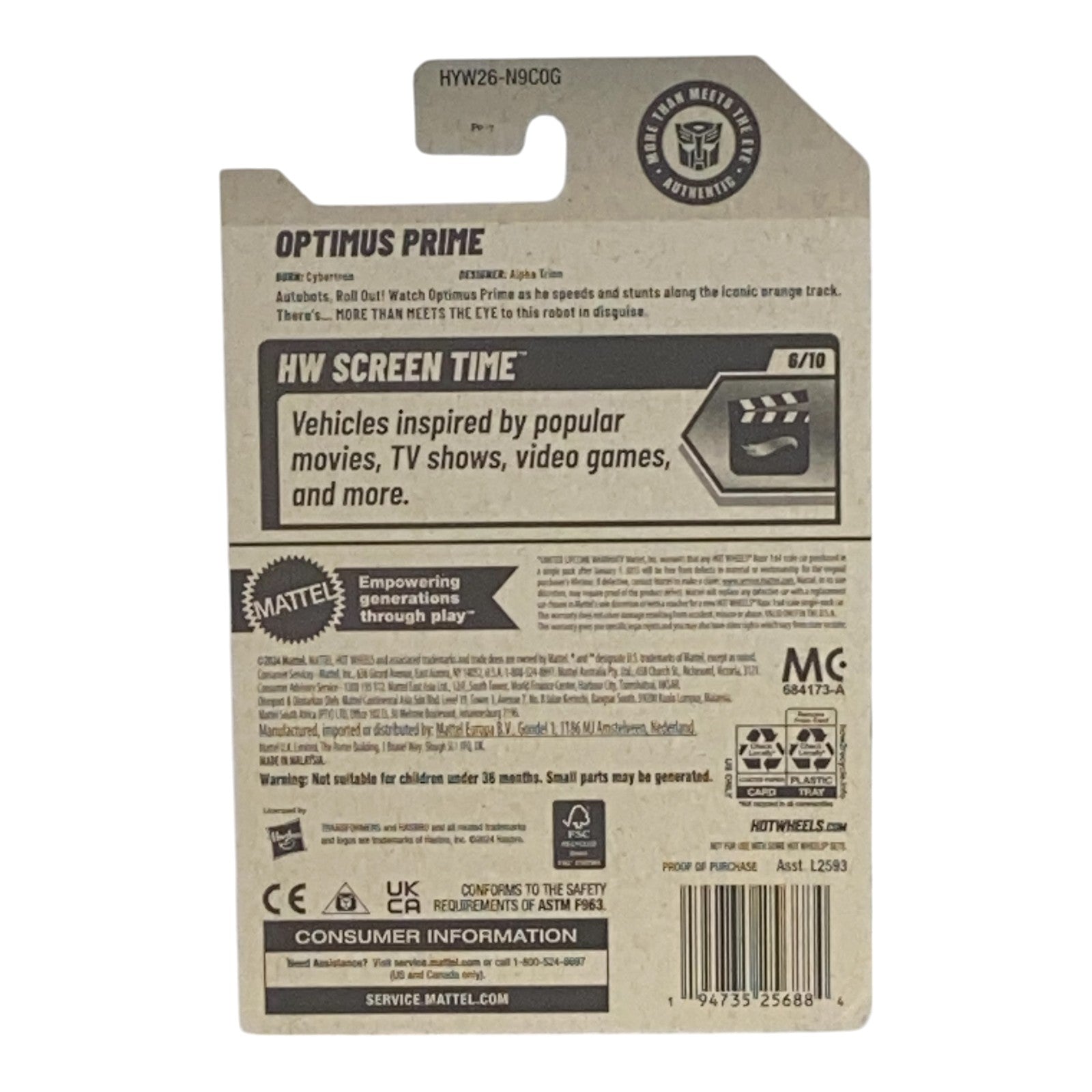 Hot Wheels Optimus Prime - HW Screen Time Series 6/10 -